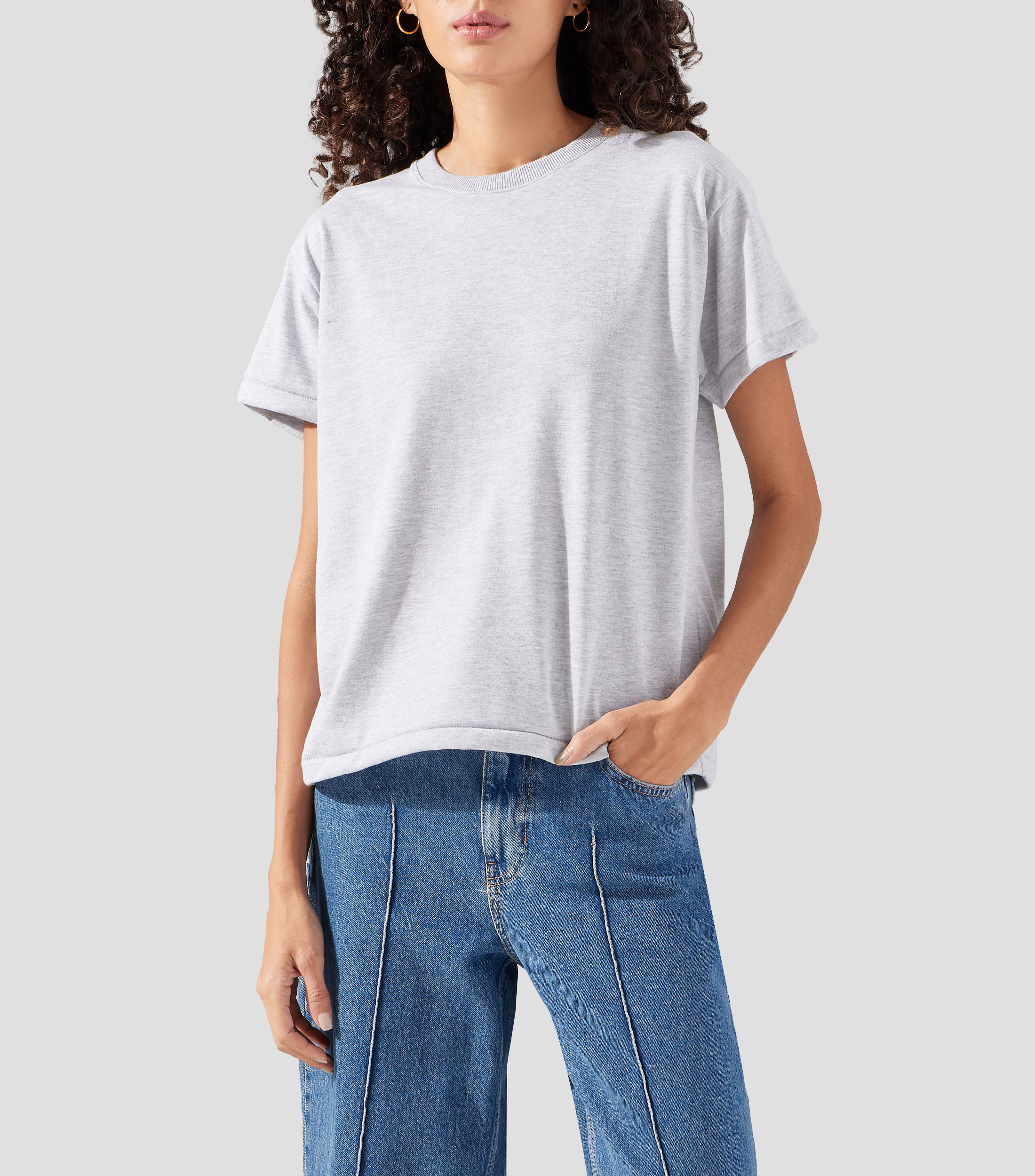 Playera cuello redondo manga corta lisa Mujer