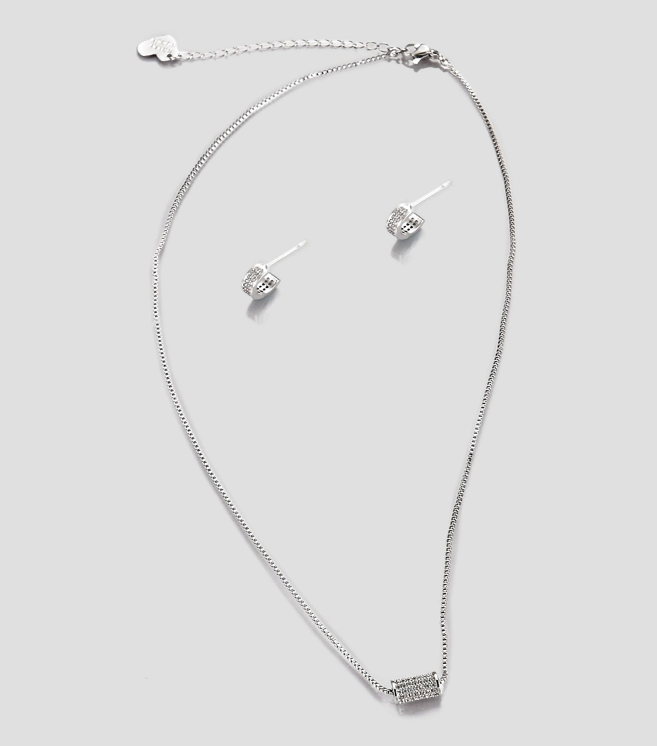 Set de collar y aretes cilindro con zirconias Mujer