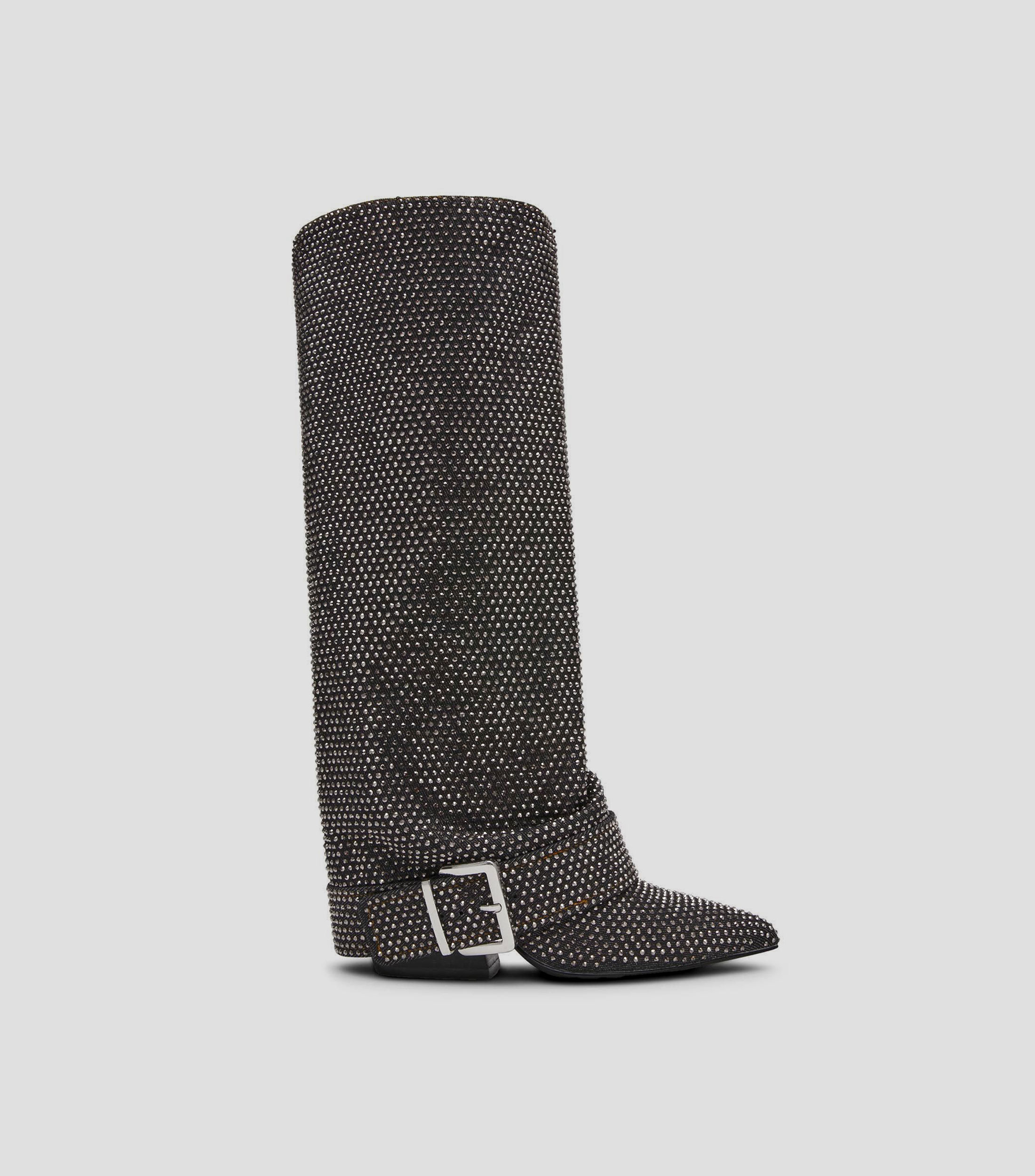 Botas casuales largas con pedrería Illuzionr con tacón alto cuadrado Mujer