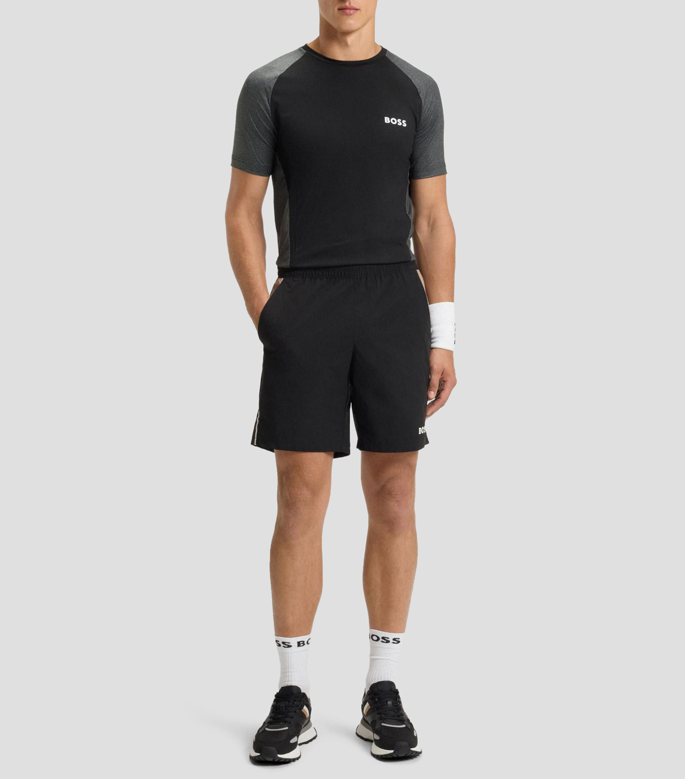 Playera Boss slim fit en punto de malla con detalles fantasía en contraste Hombre