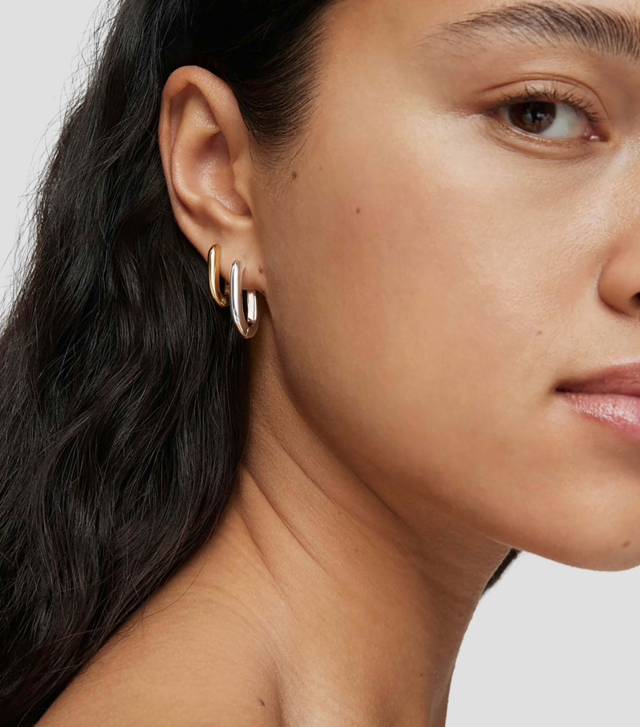 Aretes en plata aro oval largo Basic Mujer