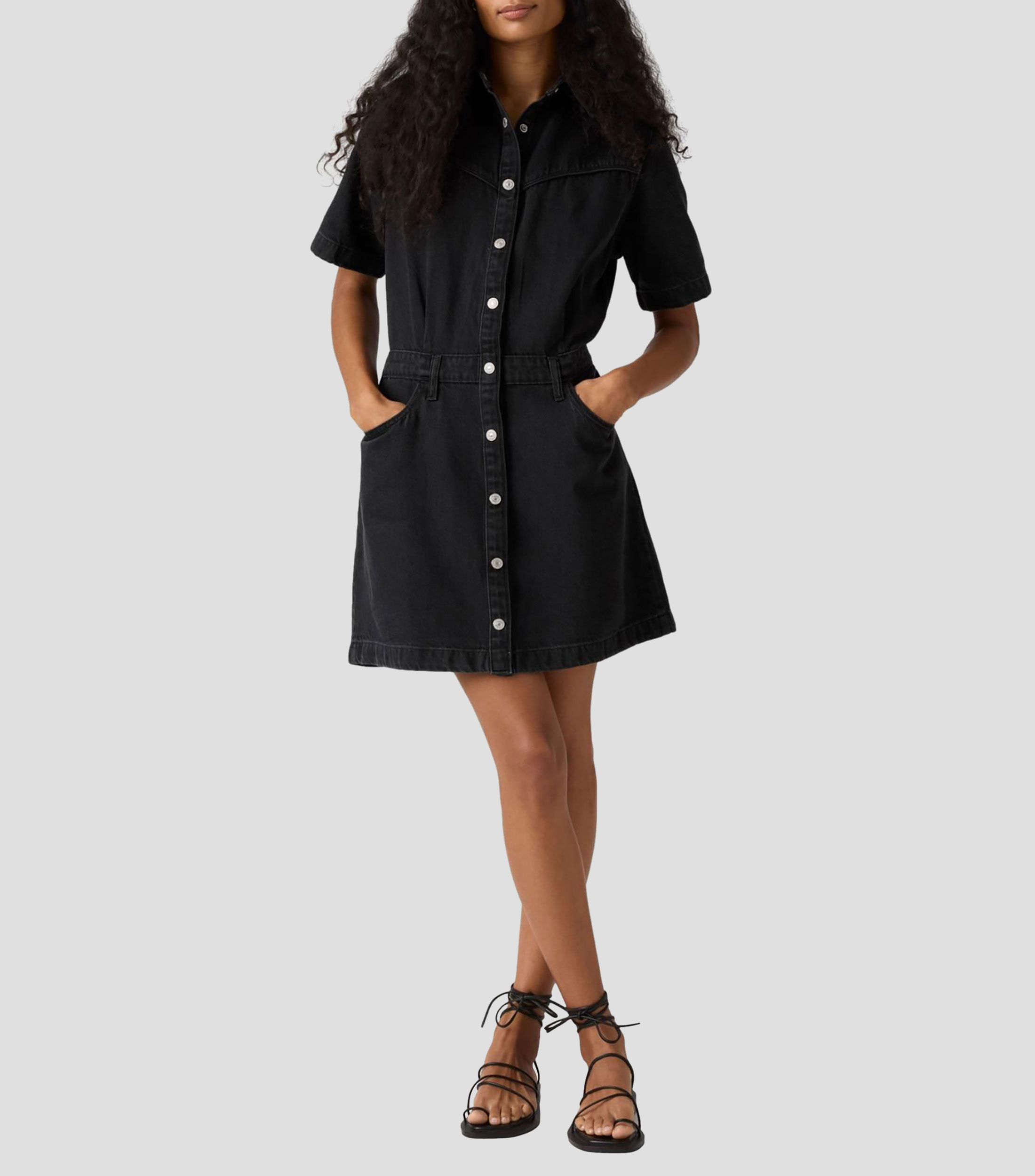 Vestido camisero mini de mezclilla liso Mujer