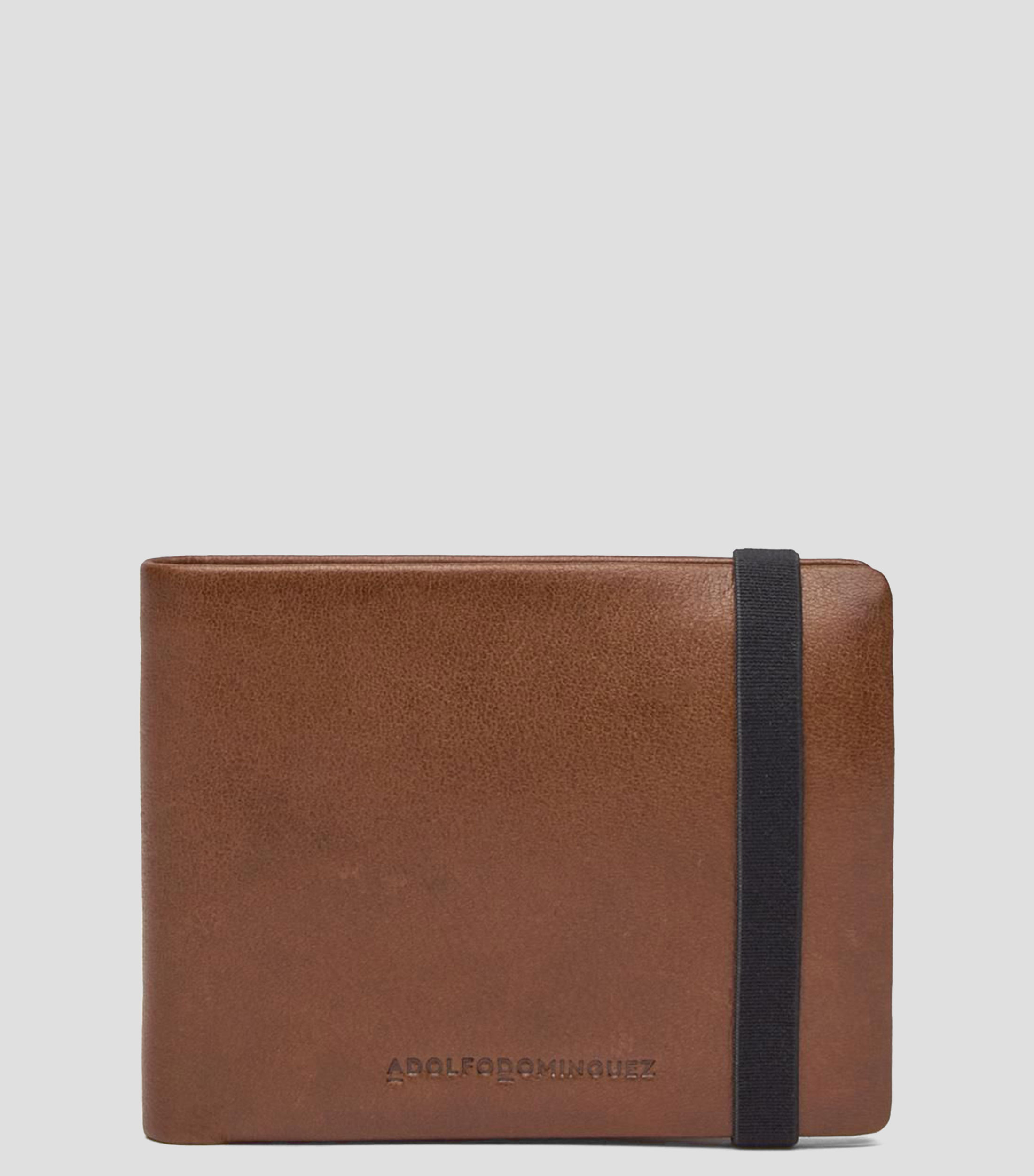 Cartera bifold en piel con elástico lisa Hombre