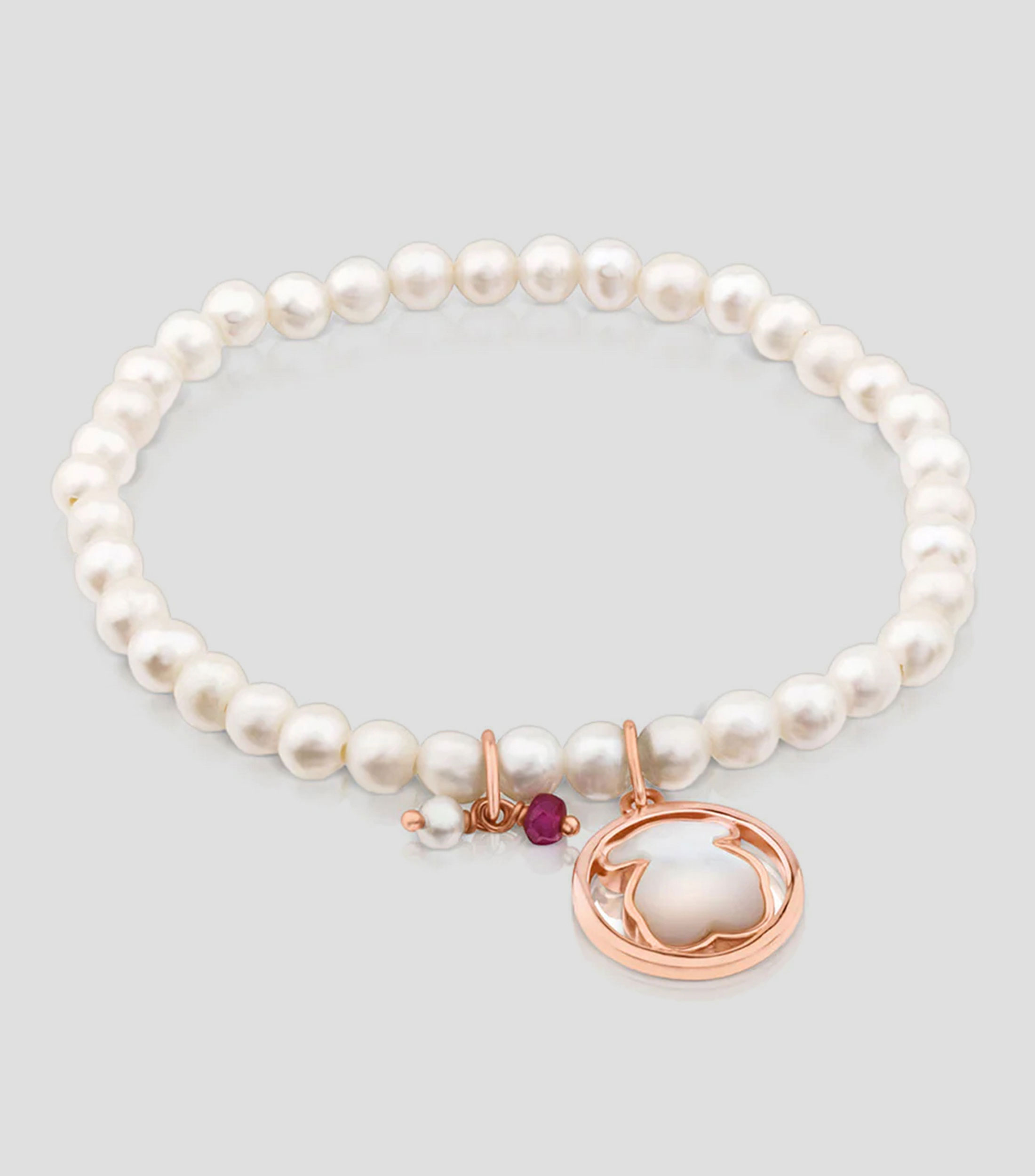 Pulsera en plata con perla, nácar y rubí Mujer
