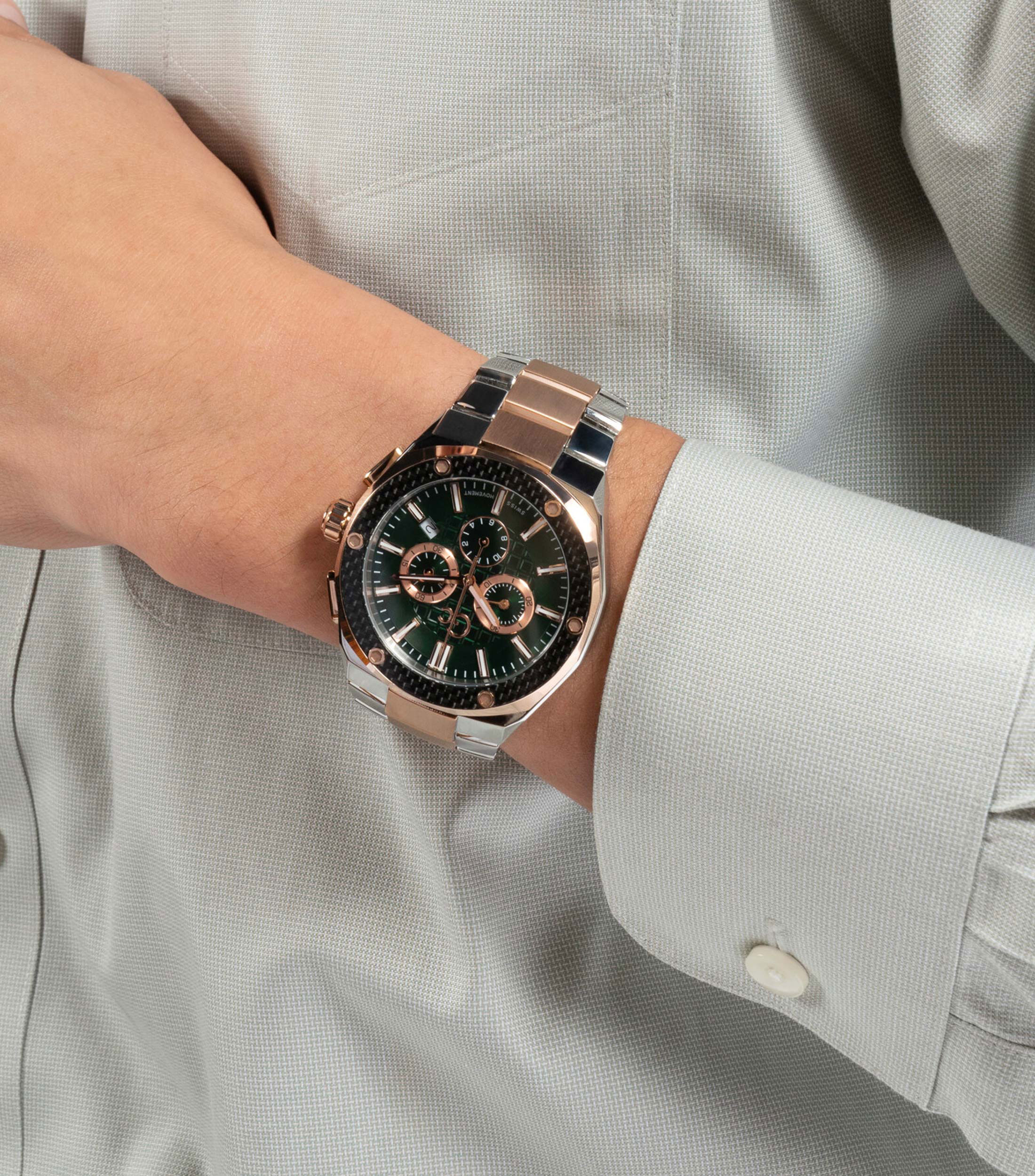 Reloj para Hombre Gc Fiber Casual, Plateado, Verde