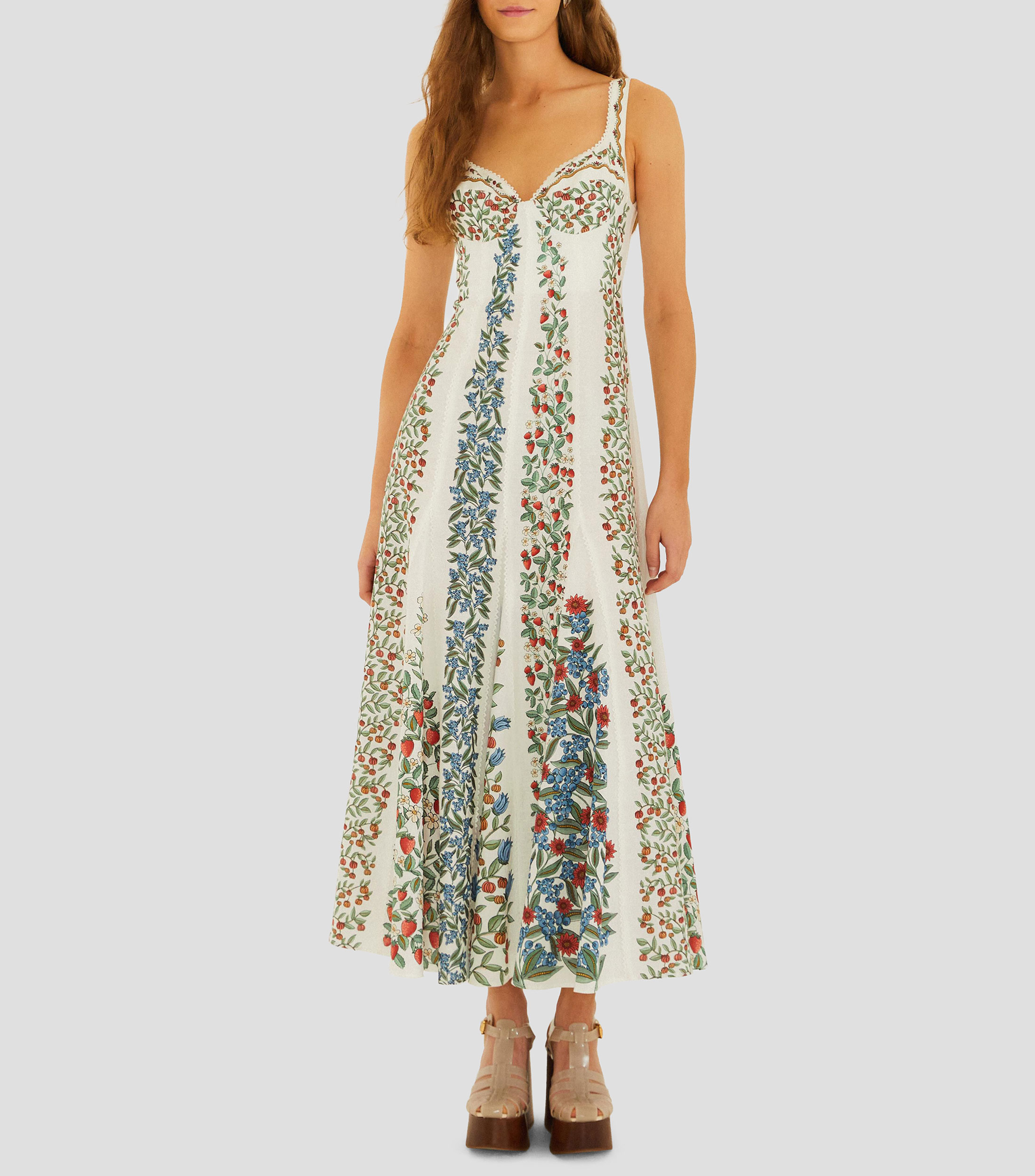 Vestido largo estampado de frutas Mujer