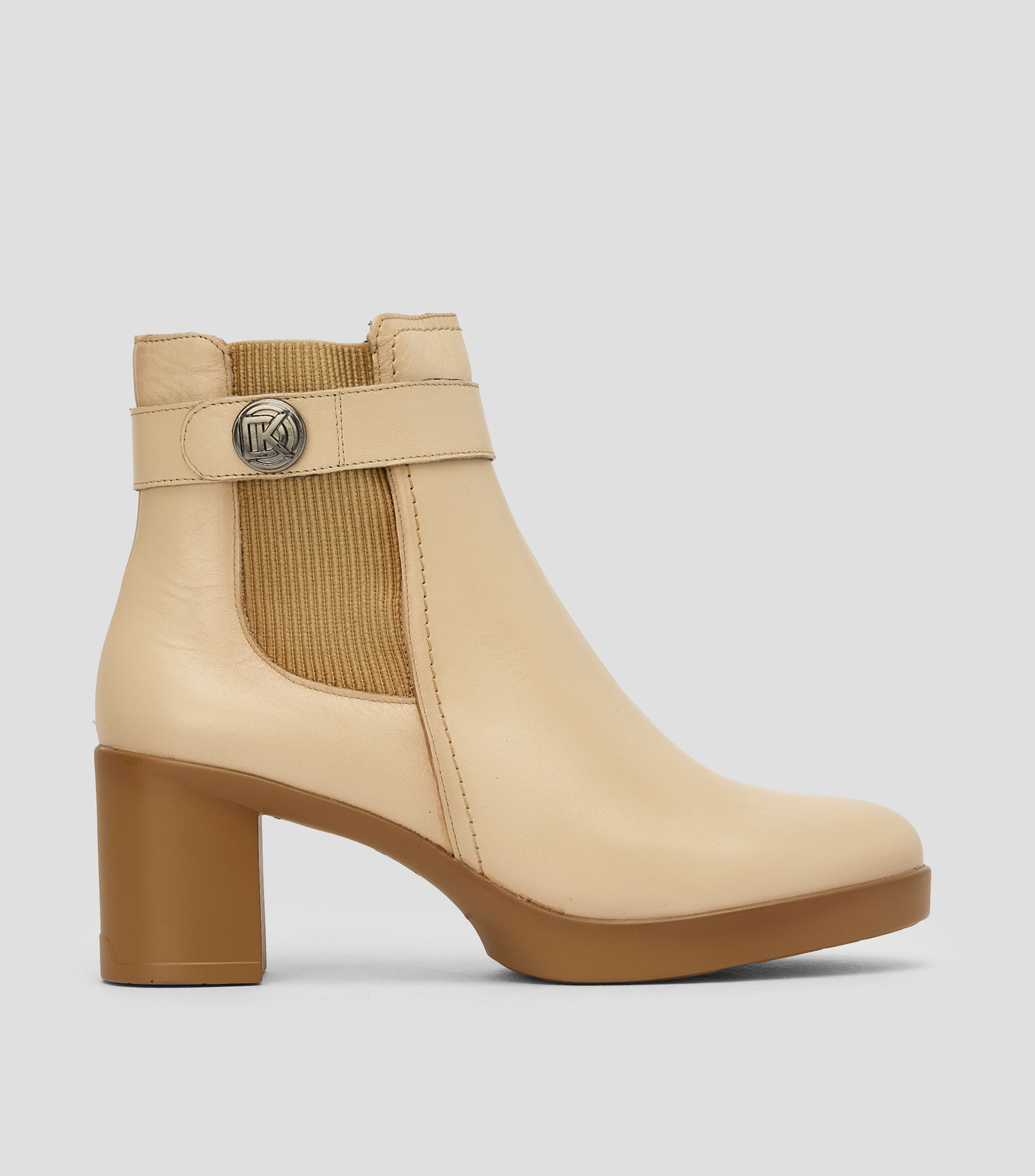 Botines en piel con tacón ancho de 6.5 cm Mujer