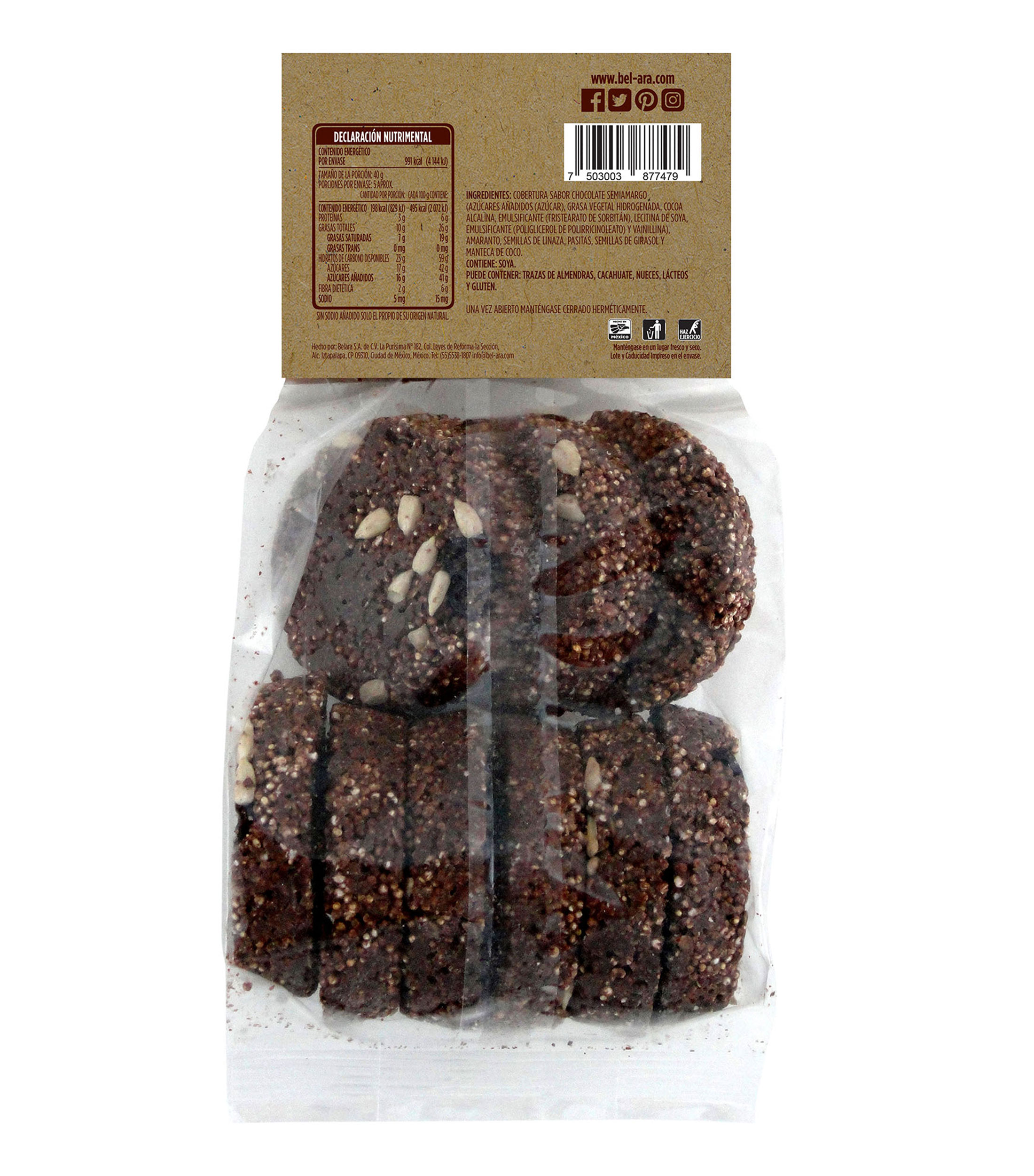 Obleas de Amaranto Bañadas con Chocolate, 200 g