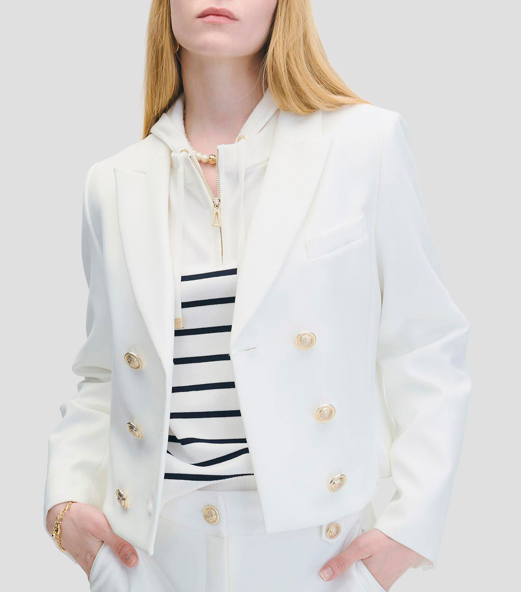 Saco Corto Natural Cruzado Stretch Corte Francés Solapa De Pico Mujer