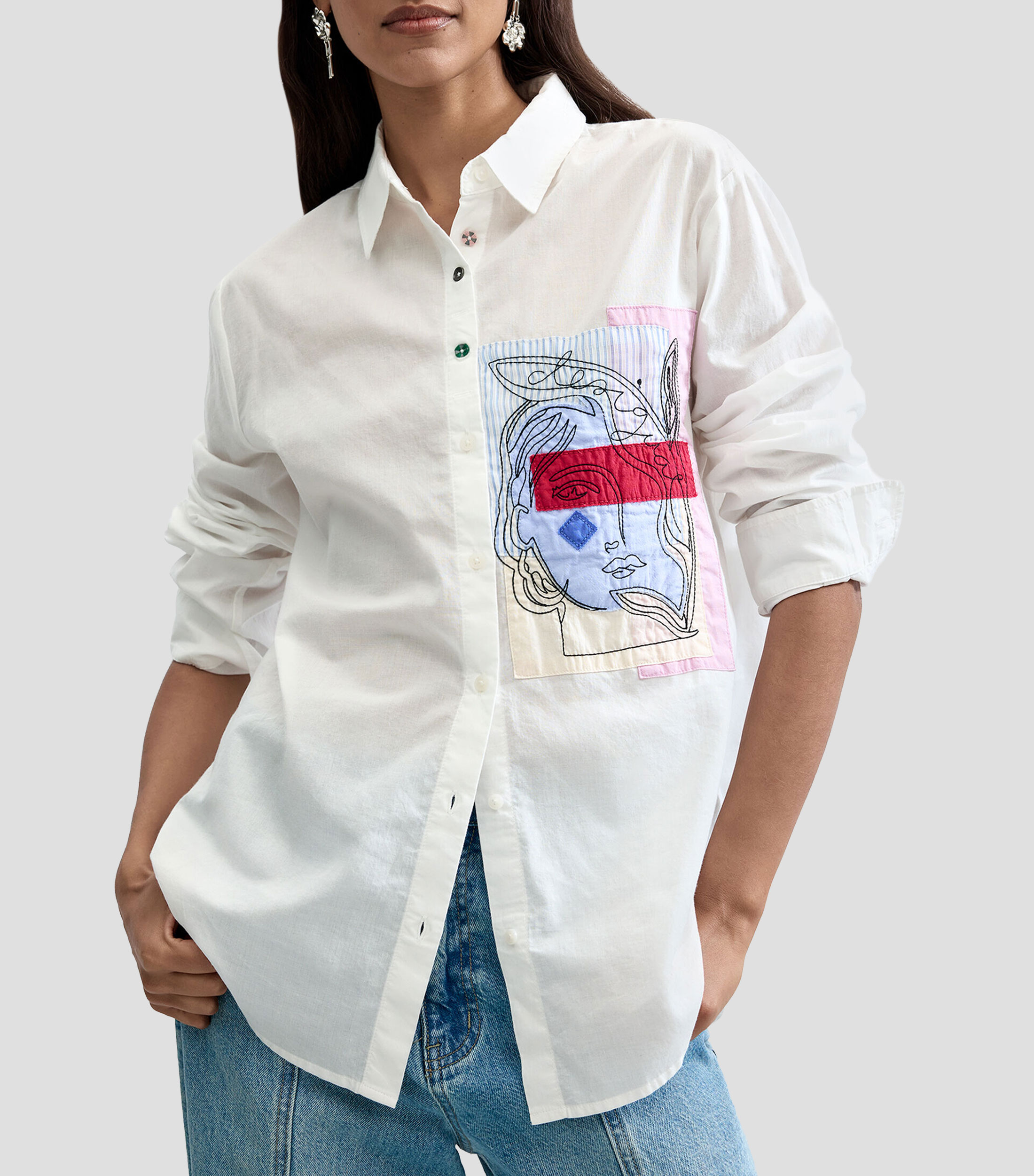 Camisa lisa manga larga Mujer