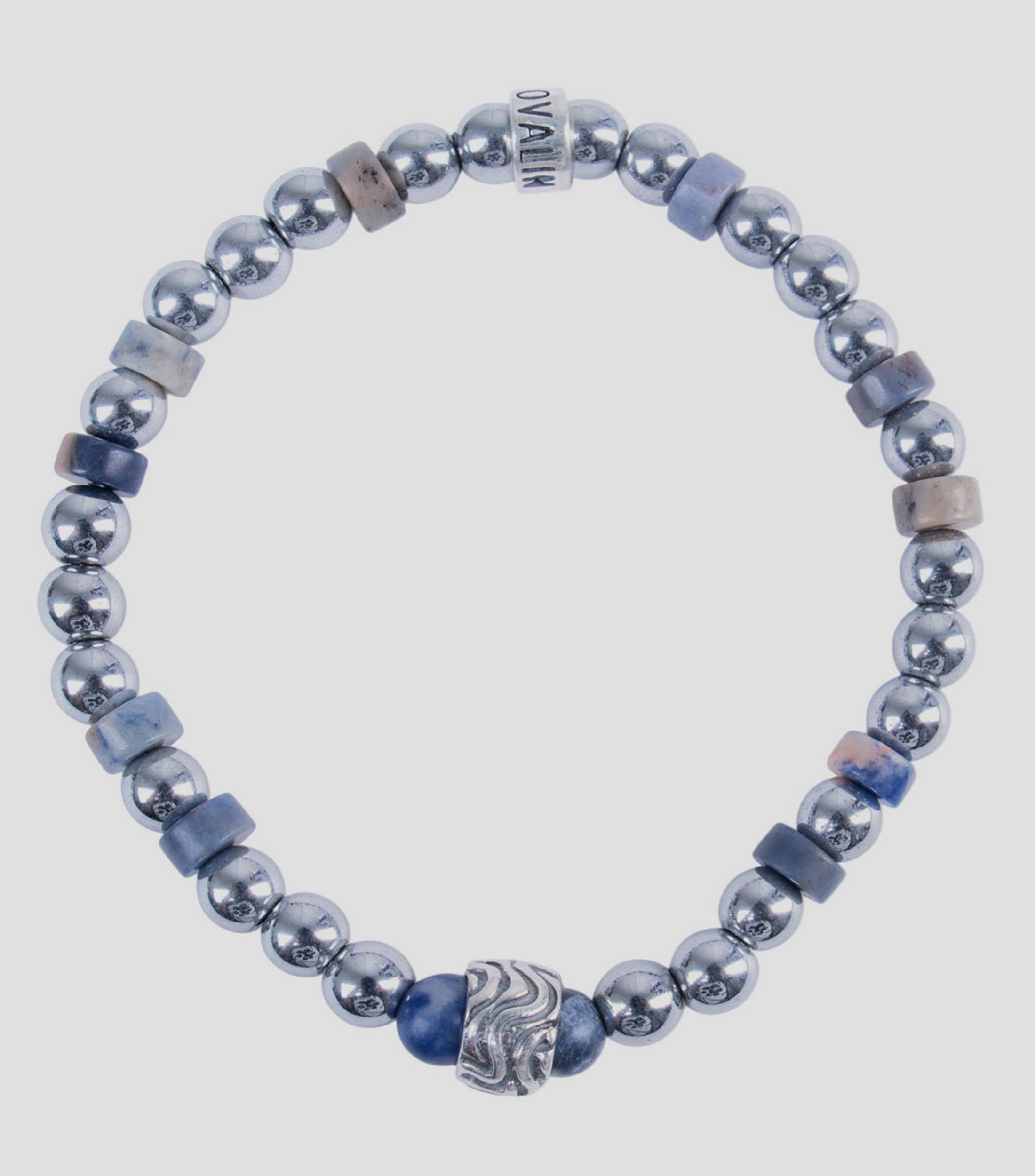 Brazalete en Plata con Hematita y Sodalita Hombre
