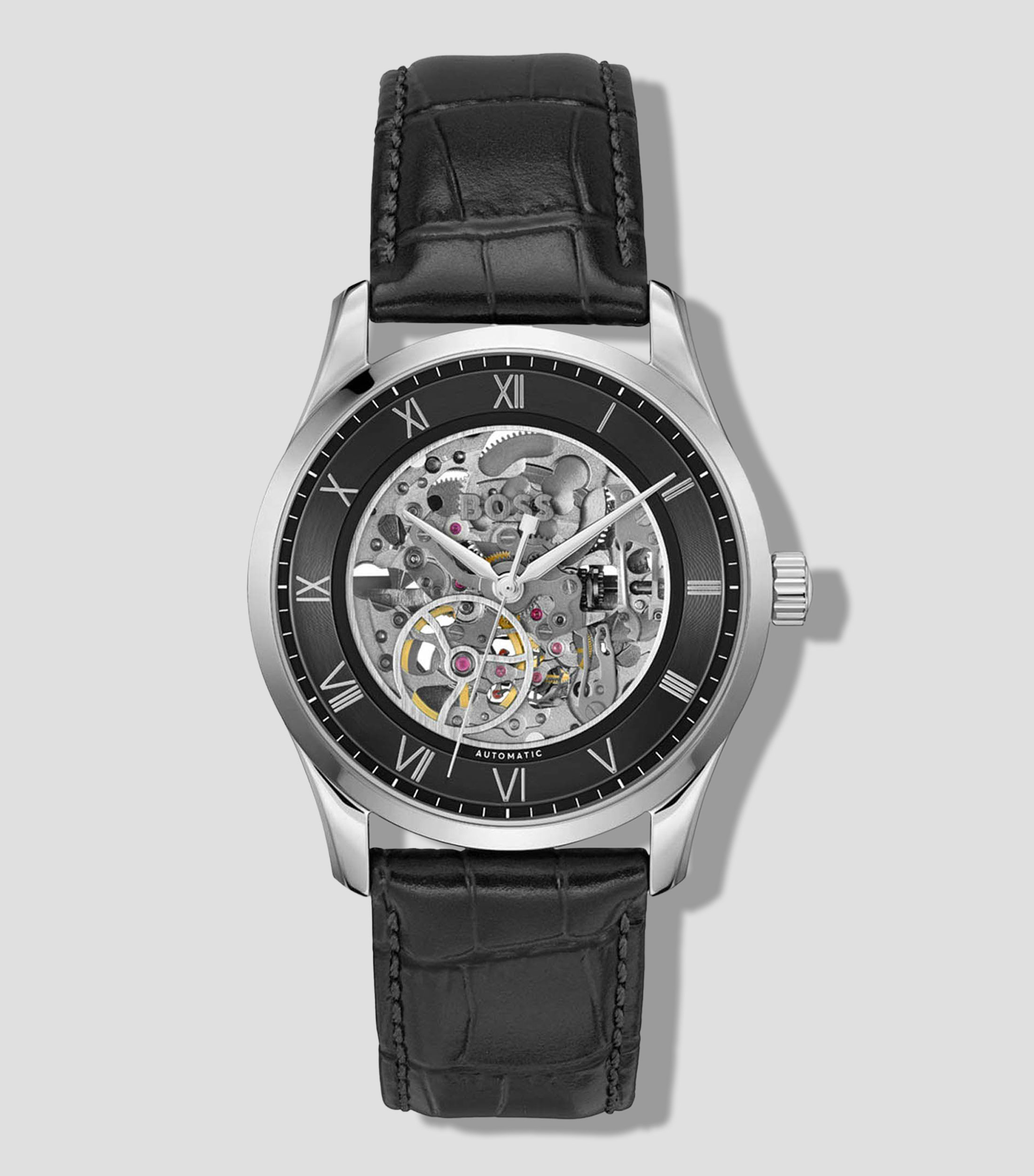 Reloj Principle Skeleton para Hombre De vestir Negro, plateado