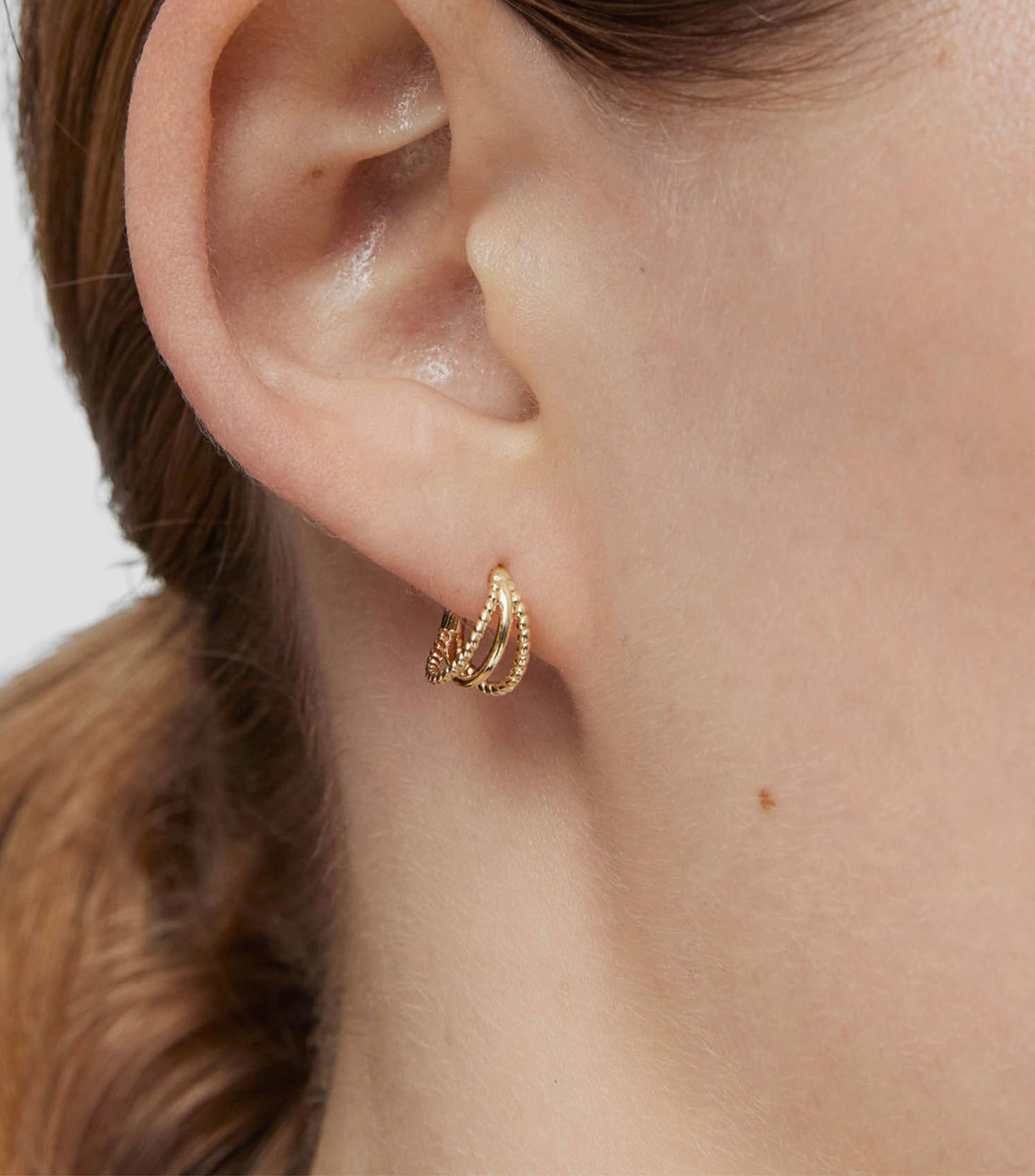 Aretes en oro 18 kilates aro triple Basics Mujer