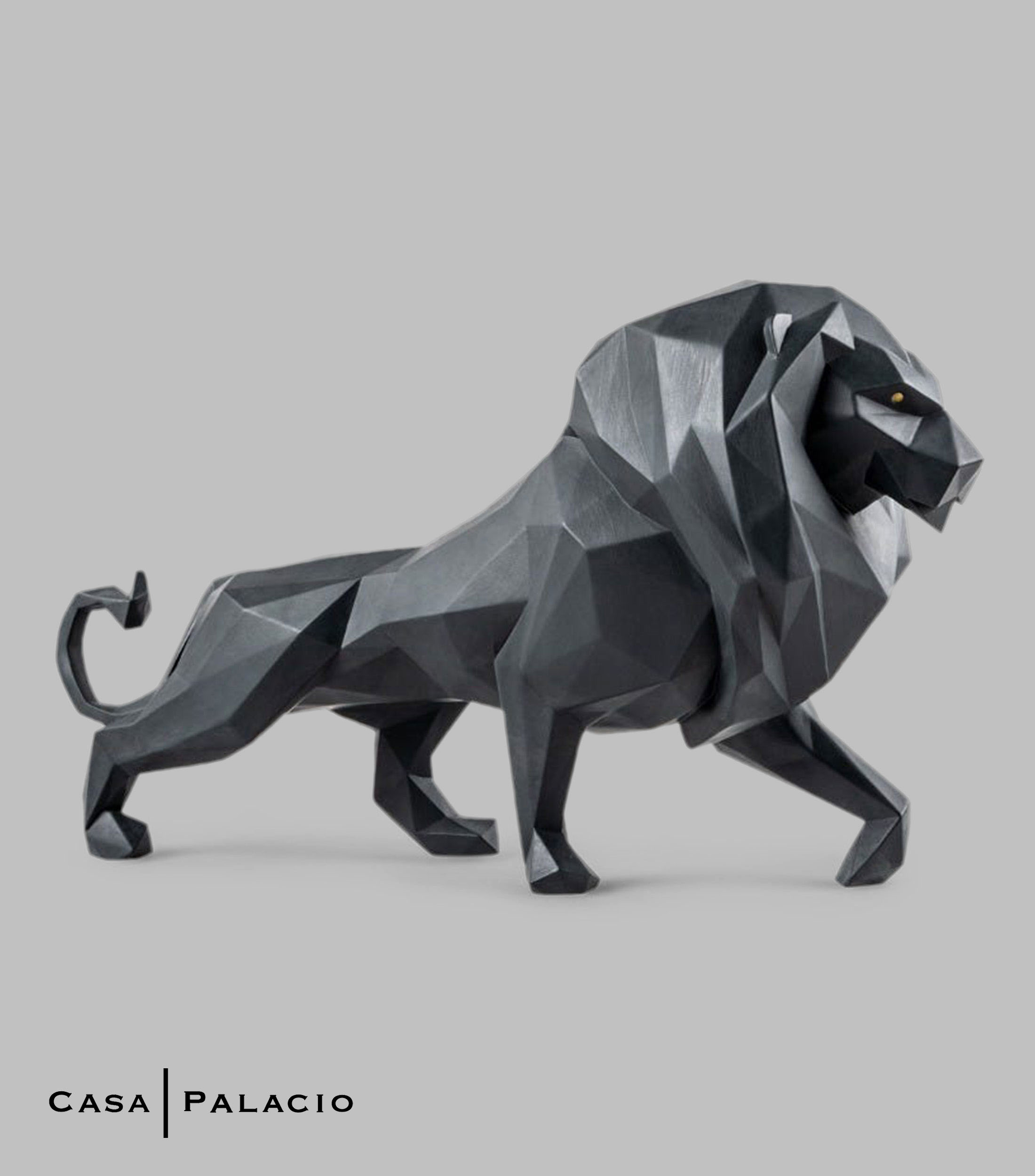 Figura decorativa León Negro Mate en porcelana