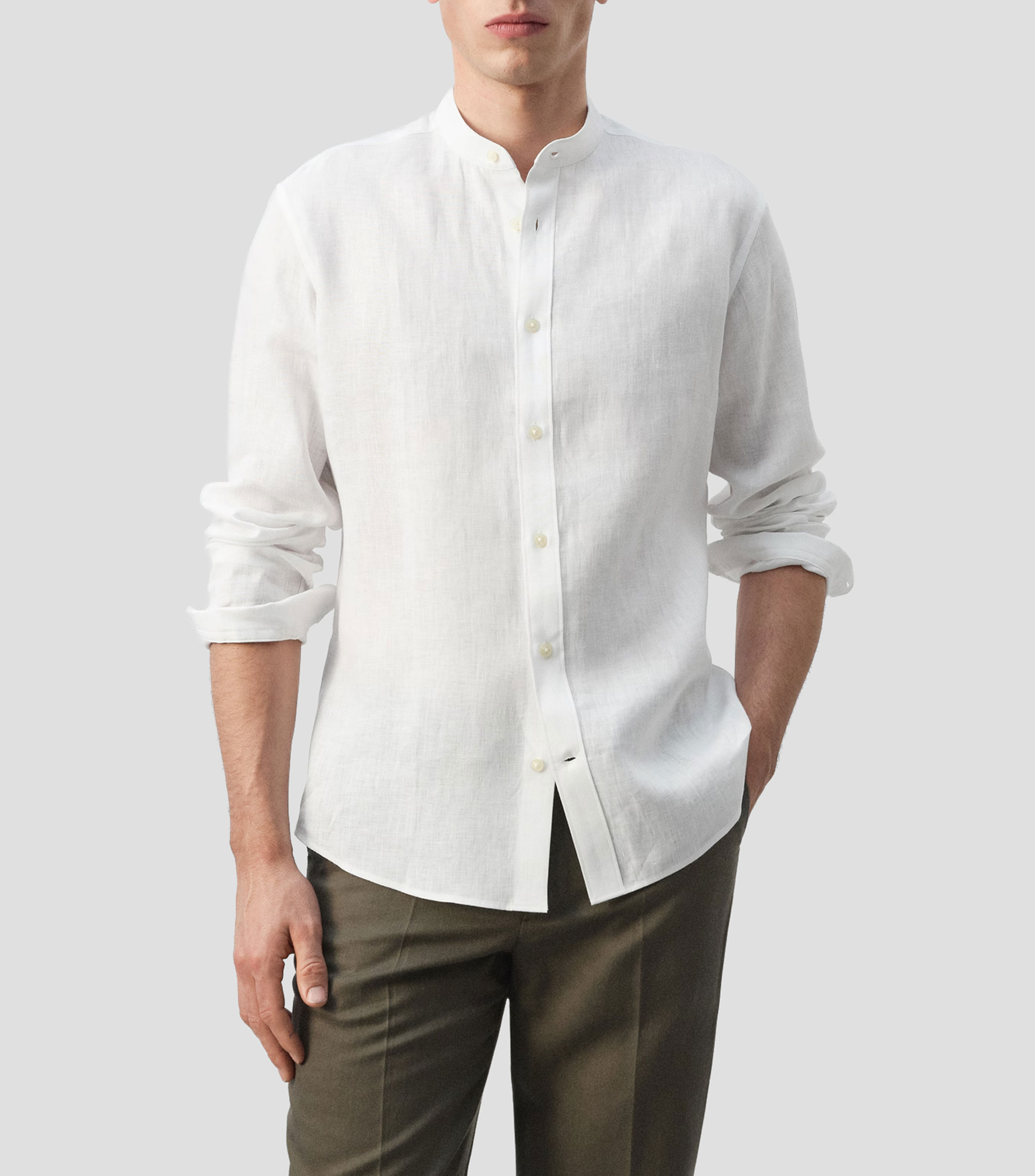 Camisa lisa cuello mao manga larga Hombre