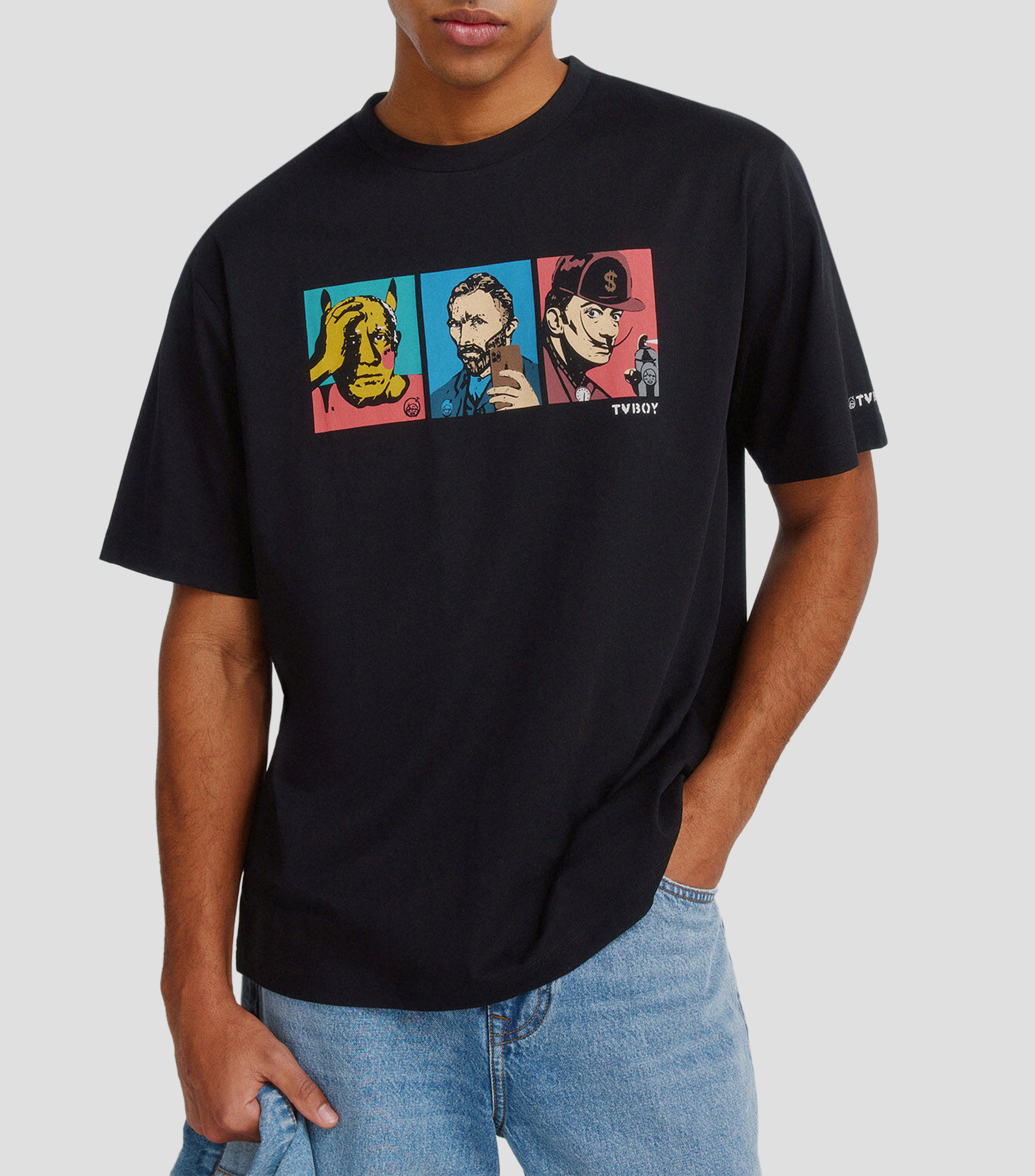 Playera cuello redondo manga corta con estampado Hombre