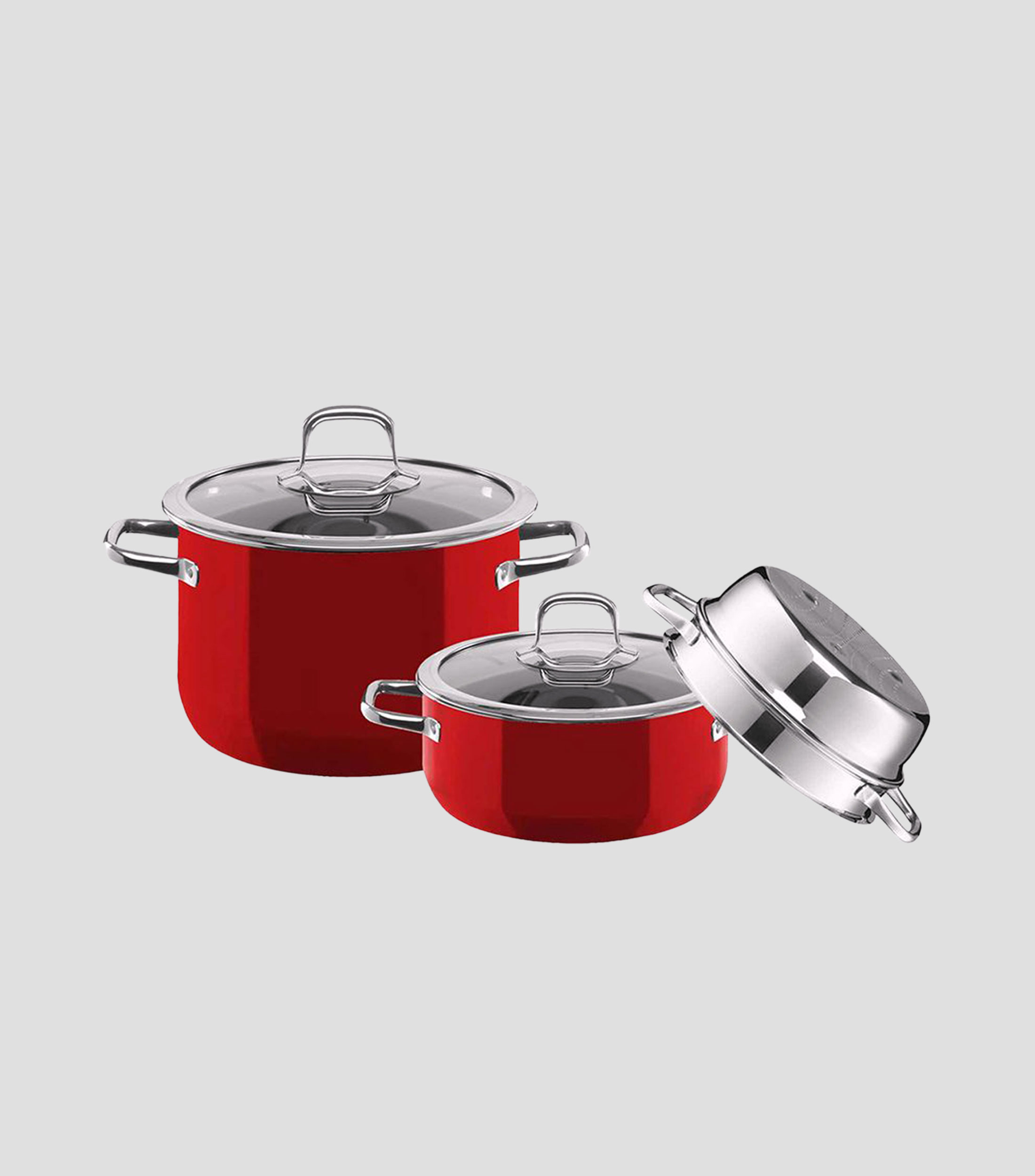 Set de Cacerolas en acero Compact Fusiontec Rojo