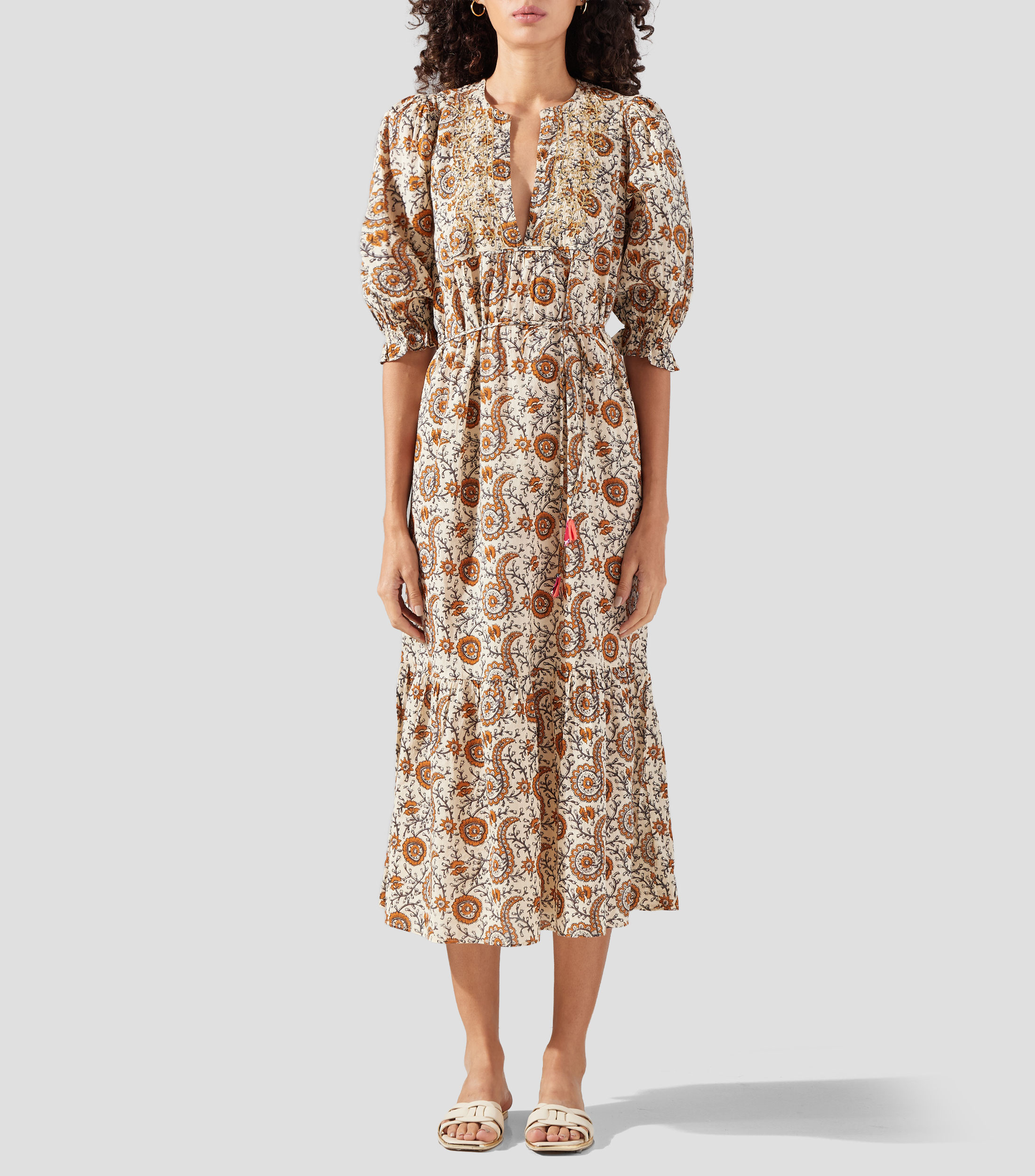 Vestido midi manga 3/4 estampado Mujer