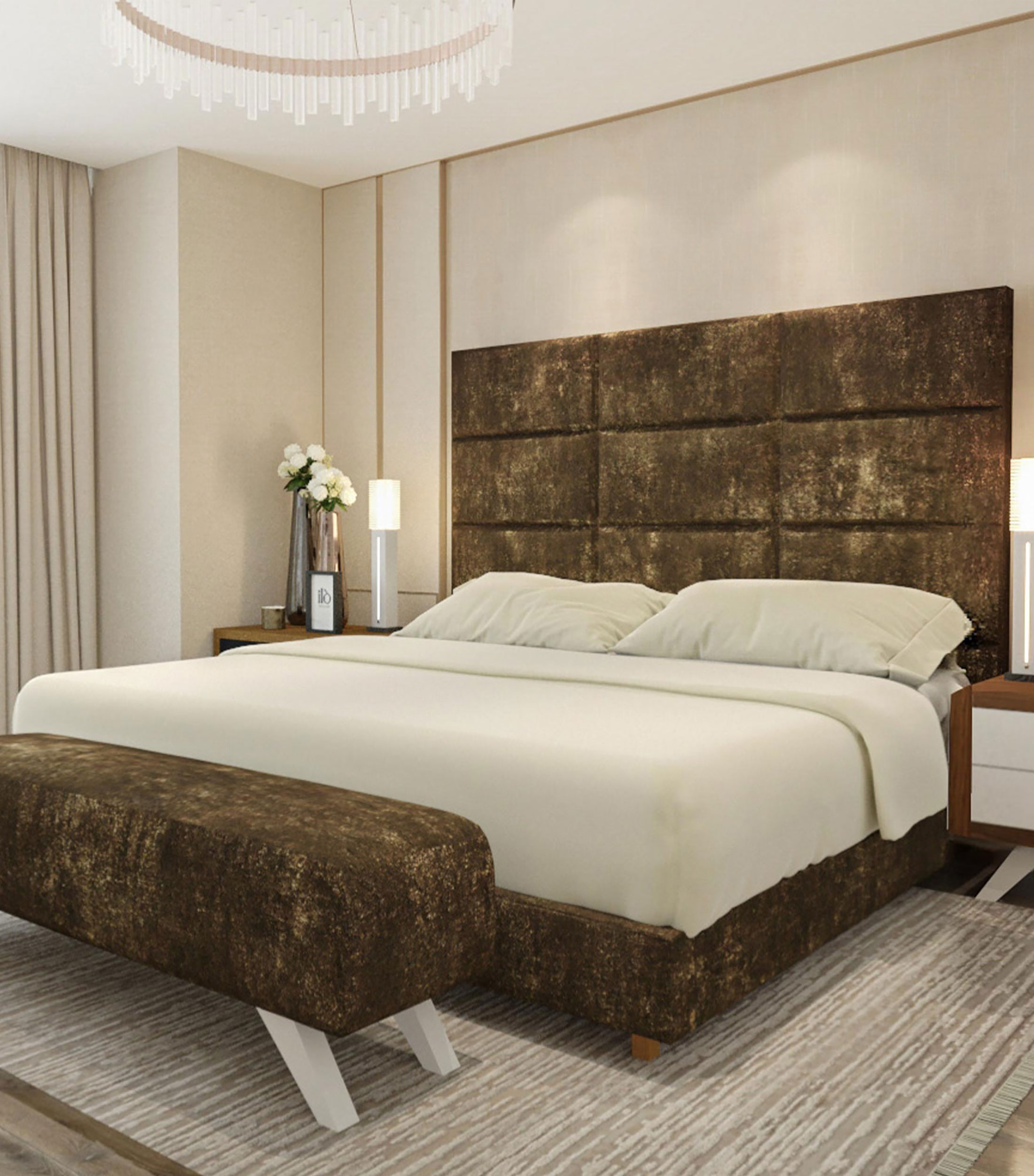 Cama King Size Alta Oxide Suede Chocolate Brick en tela