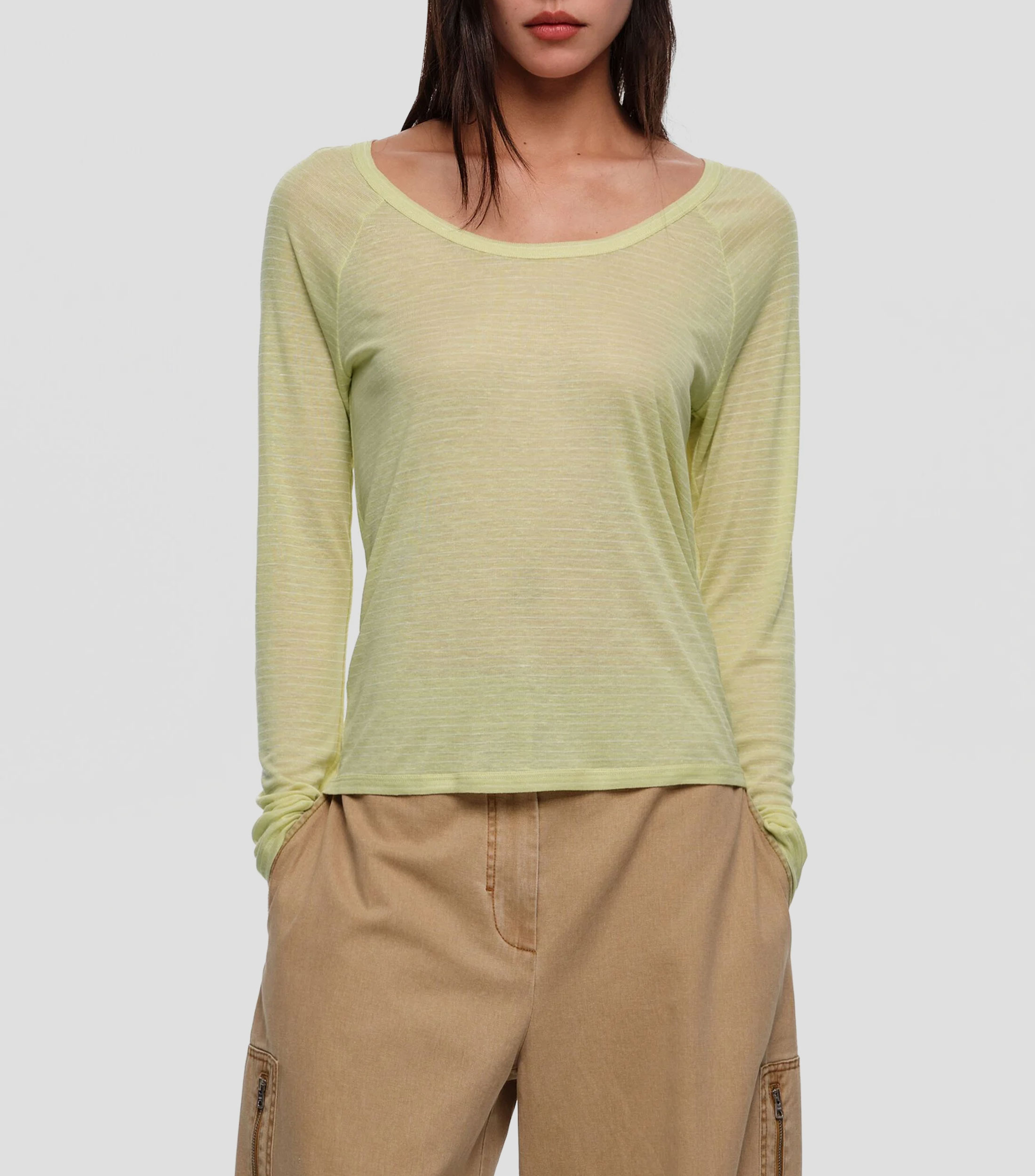 Playera cuello redondo manga larga rayas Mujer