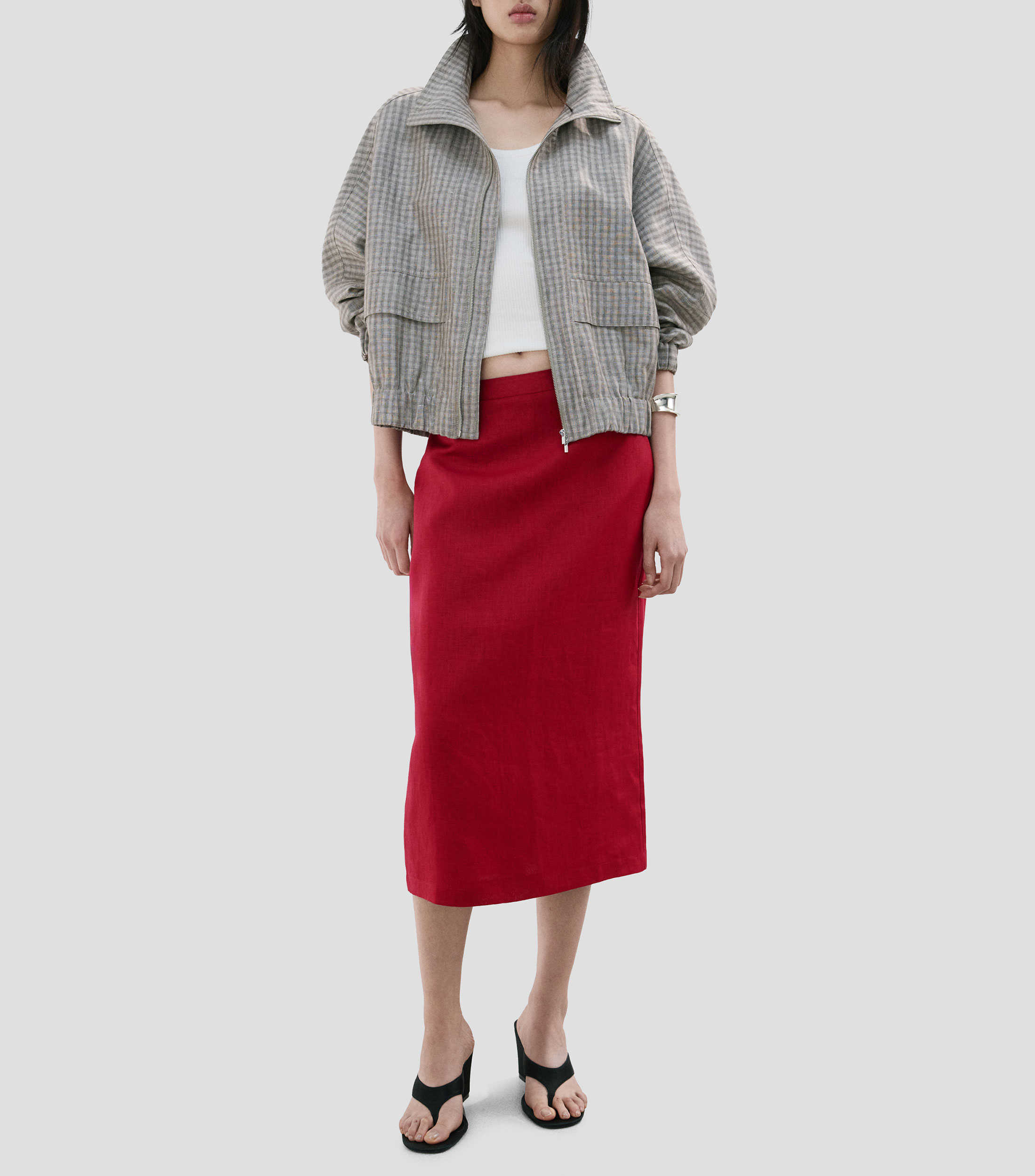 Falda midi de corte recto lisa Mujer