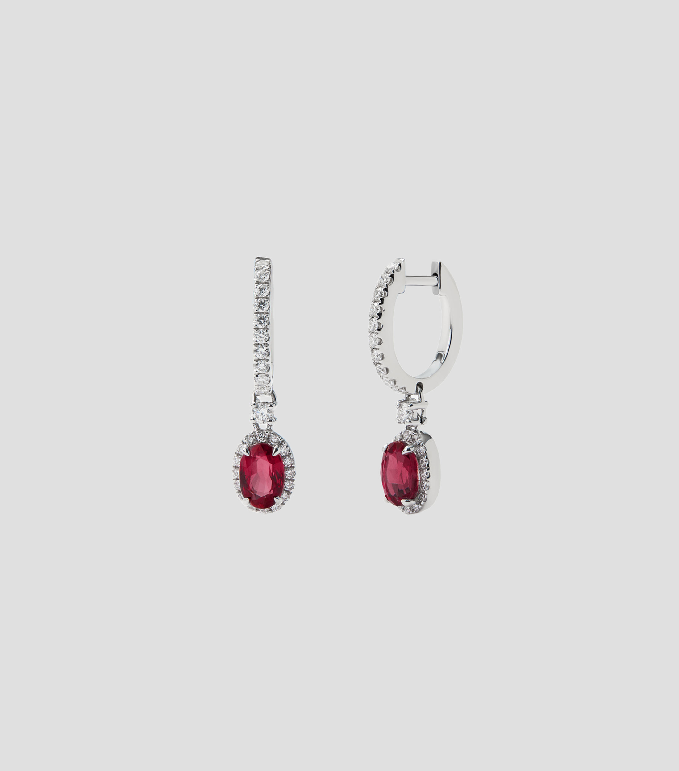 Pendientes en oro blanco de 18 kilates con rubí y diamantes Mujer