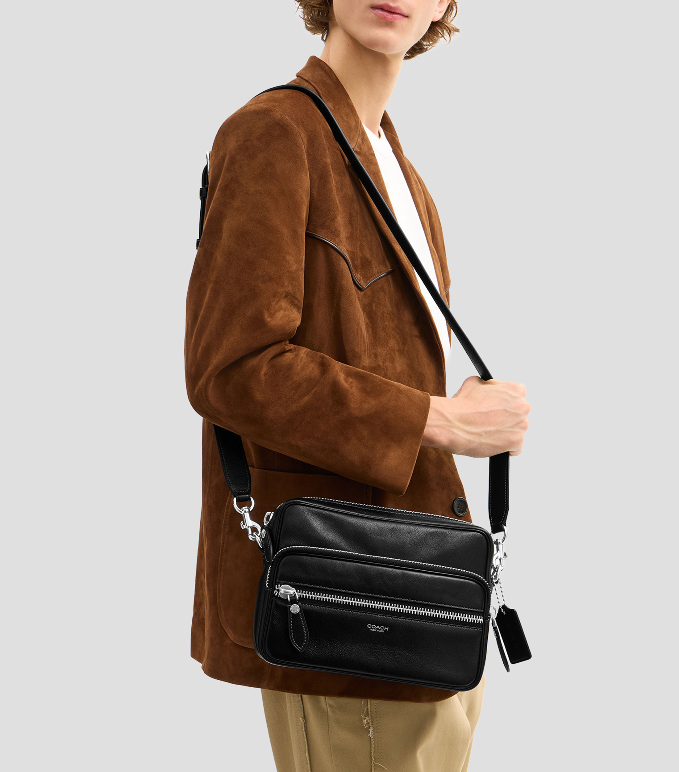 Bolso crossbody en piel Dakota liso Hombre