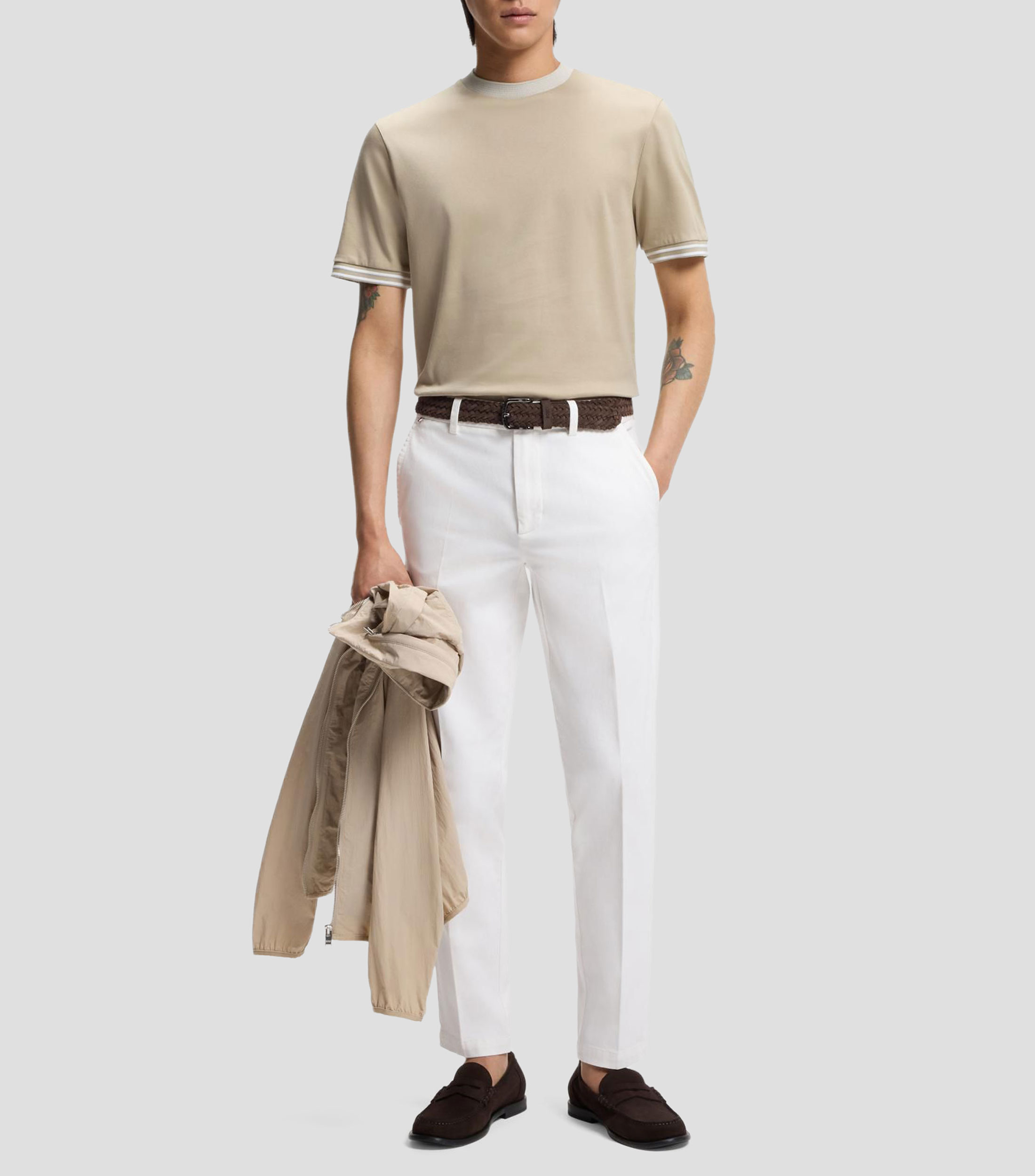 Playera slim de algodón mercerizado con detalles a contraste Hombre