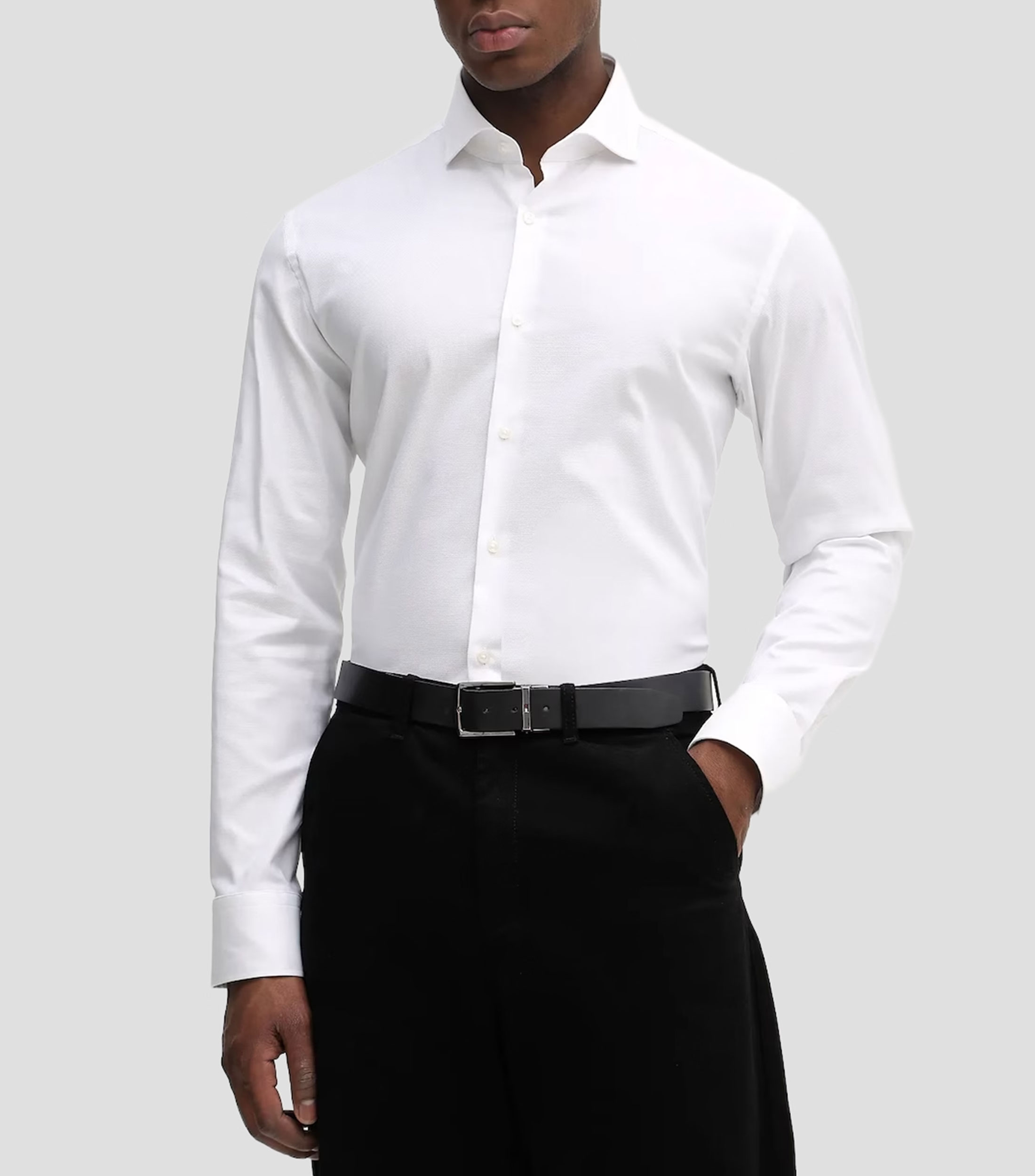 Camisa de vestir lisa manga larga Hombre