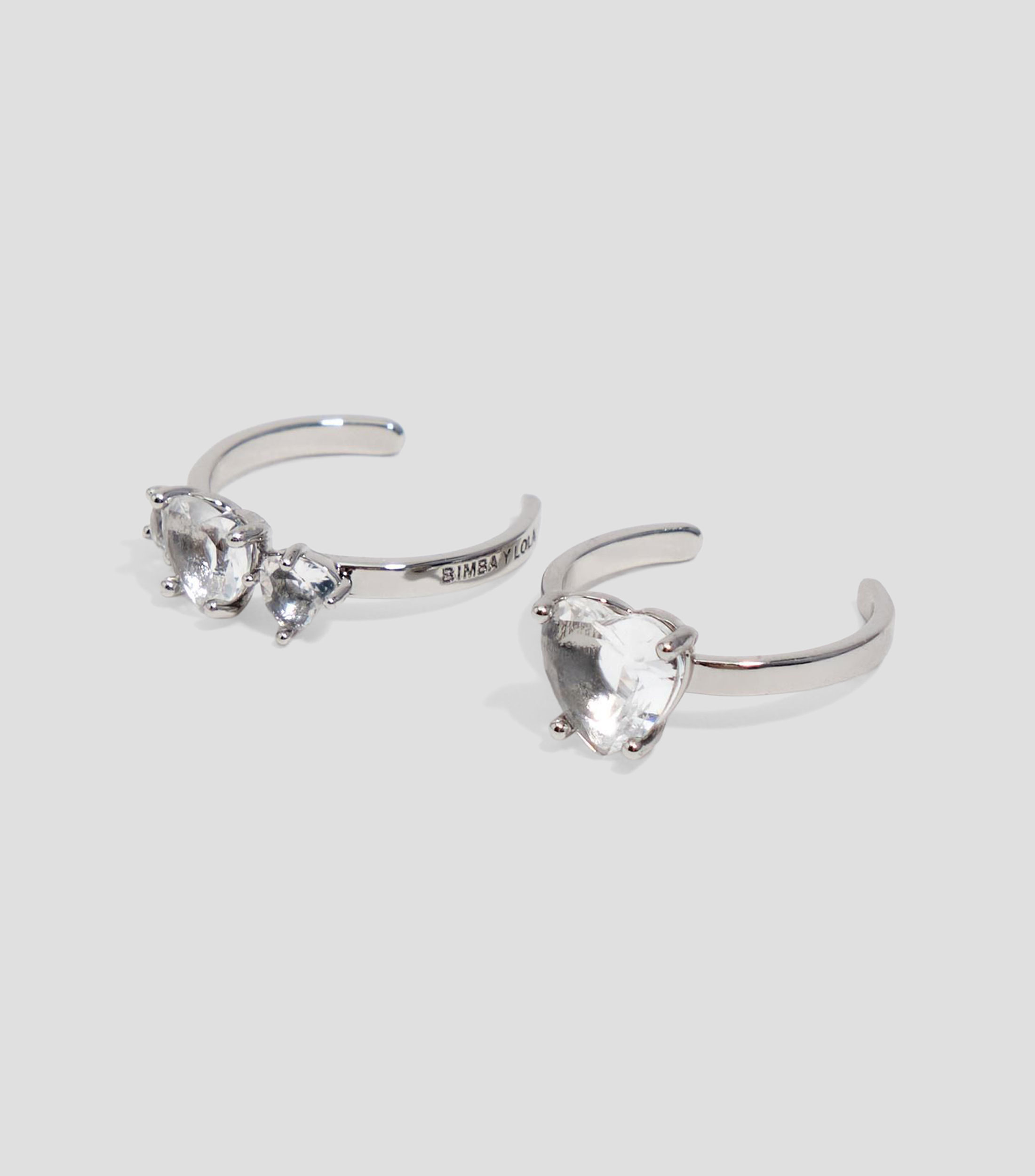 Set 2 anillos mini con cristal en forma de corazón Mujer
