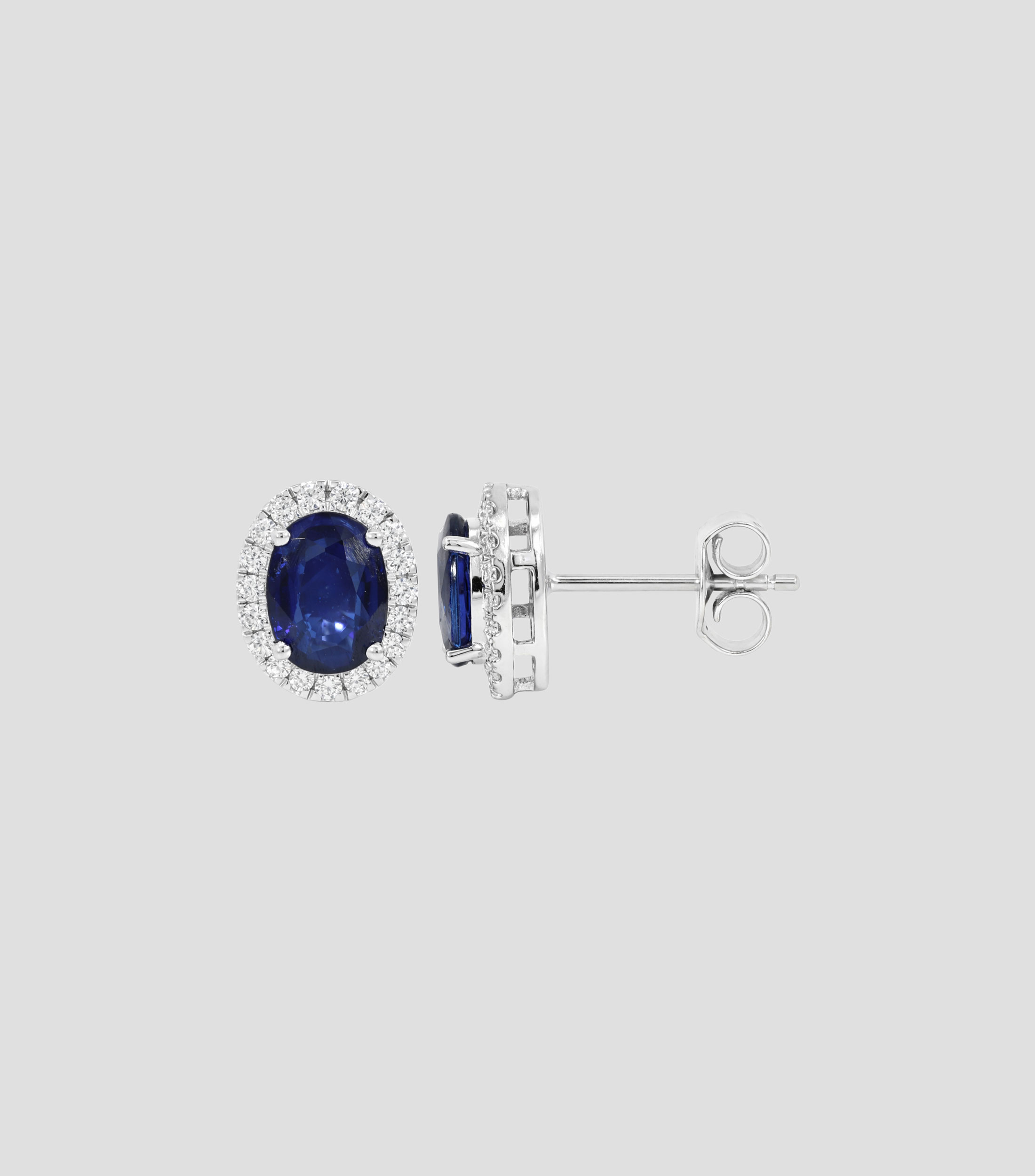 Aretes en Oro blanco de 14 Kilates con zafiro y diamantes Mujer