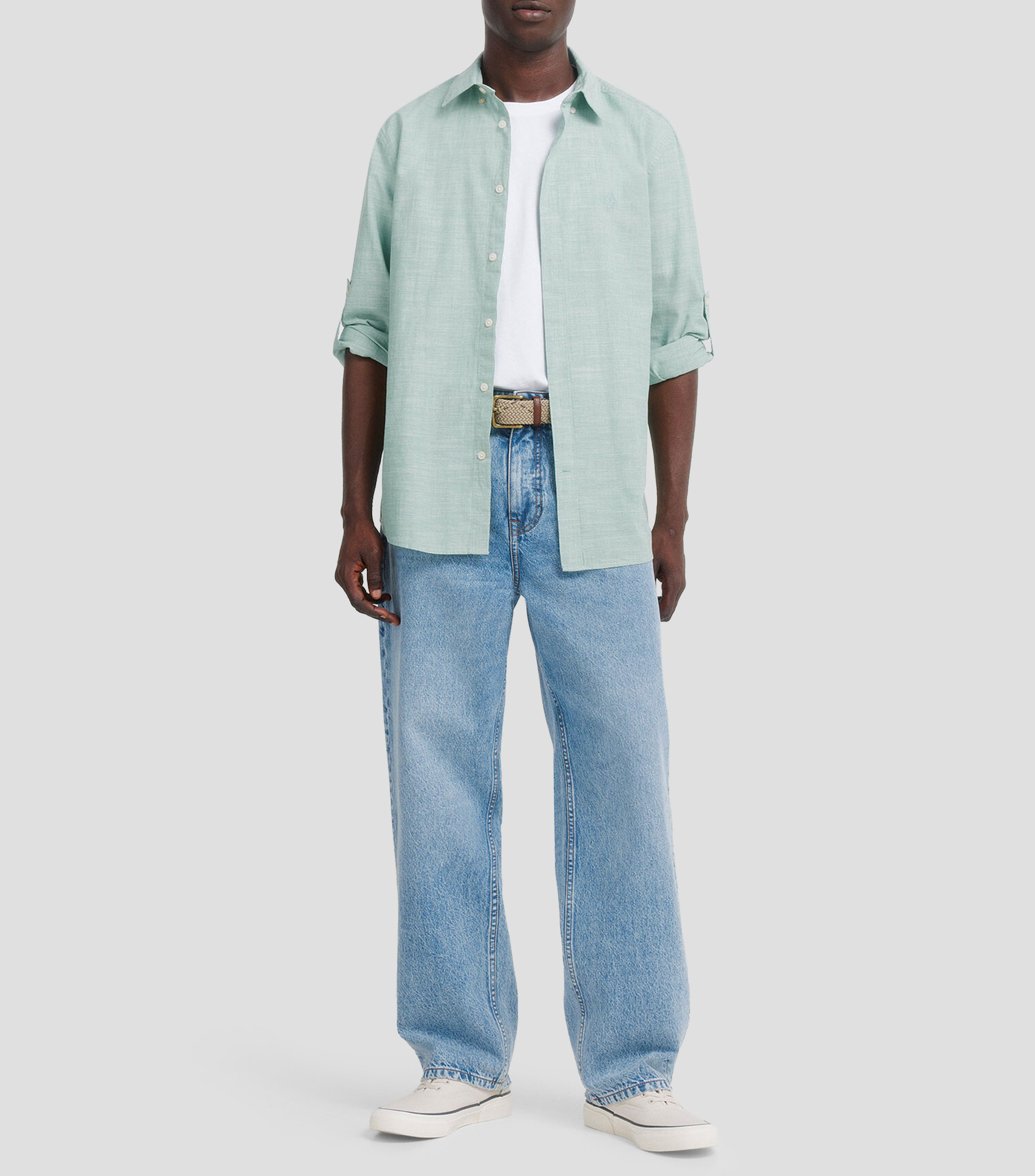 Camisa jaspeada manga larga Hombre