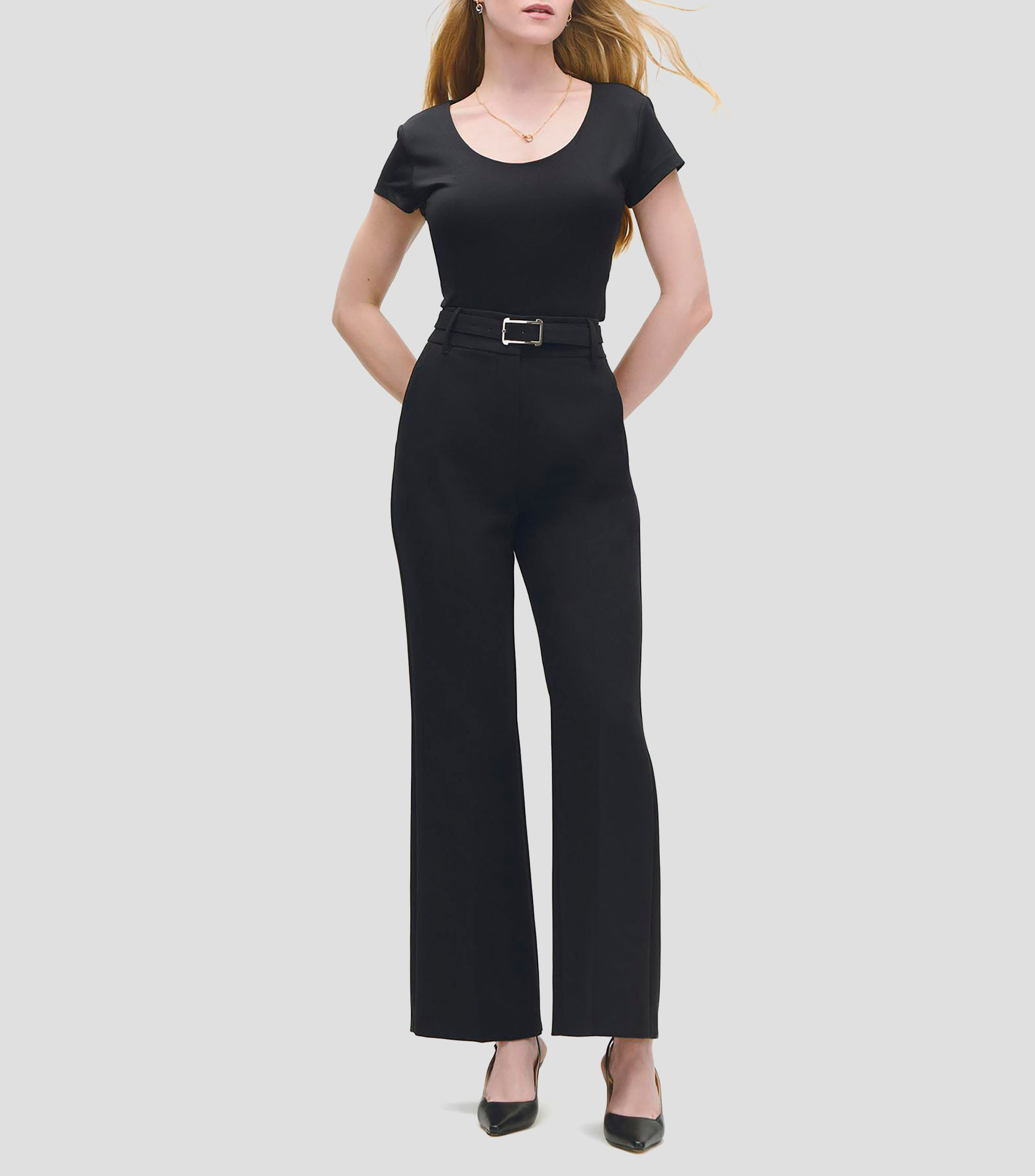 Pantalón Recto Fluido Tiro Alto Mujer
