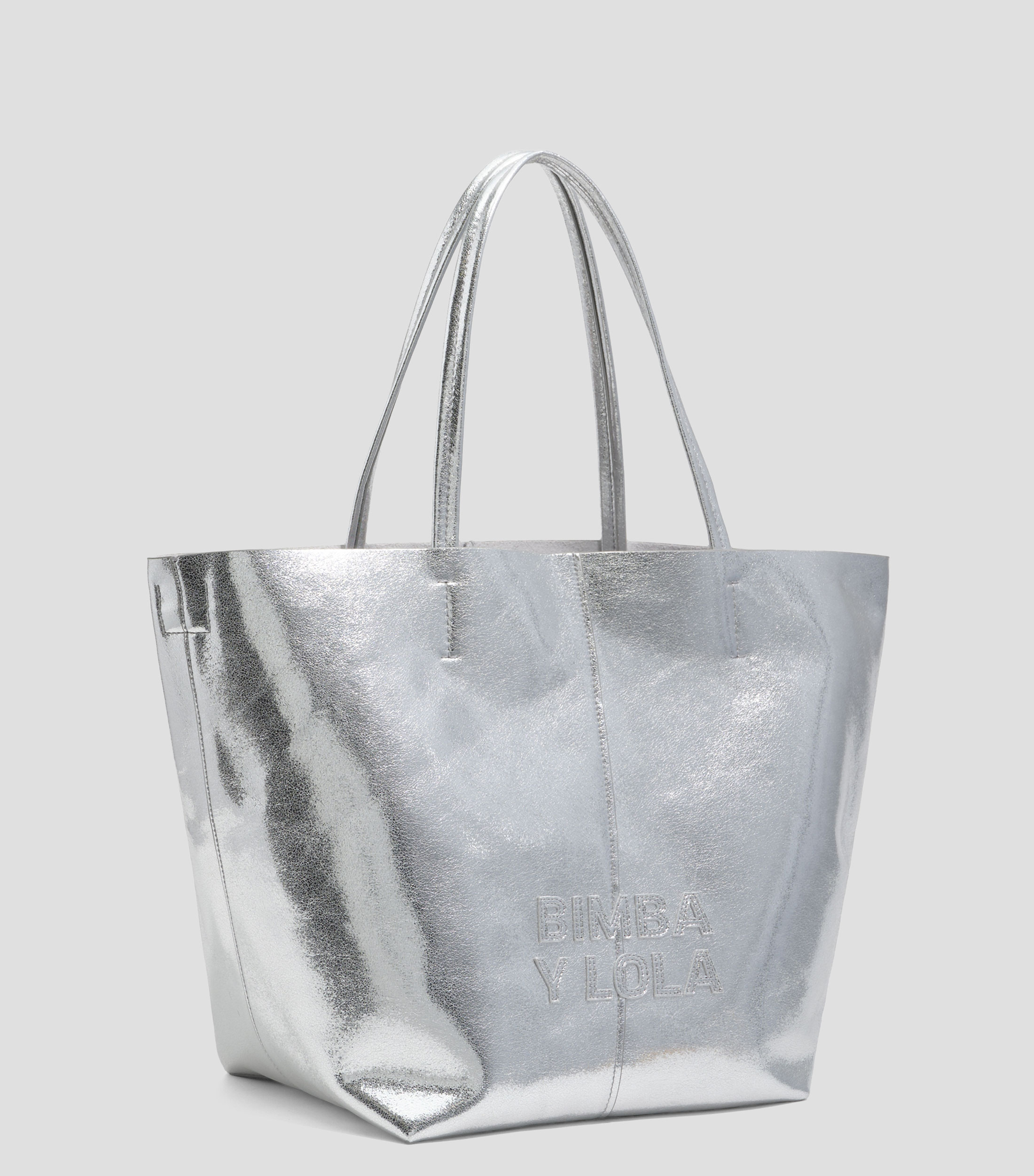 Bolso tote grande piel plata Mujer