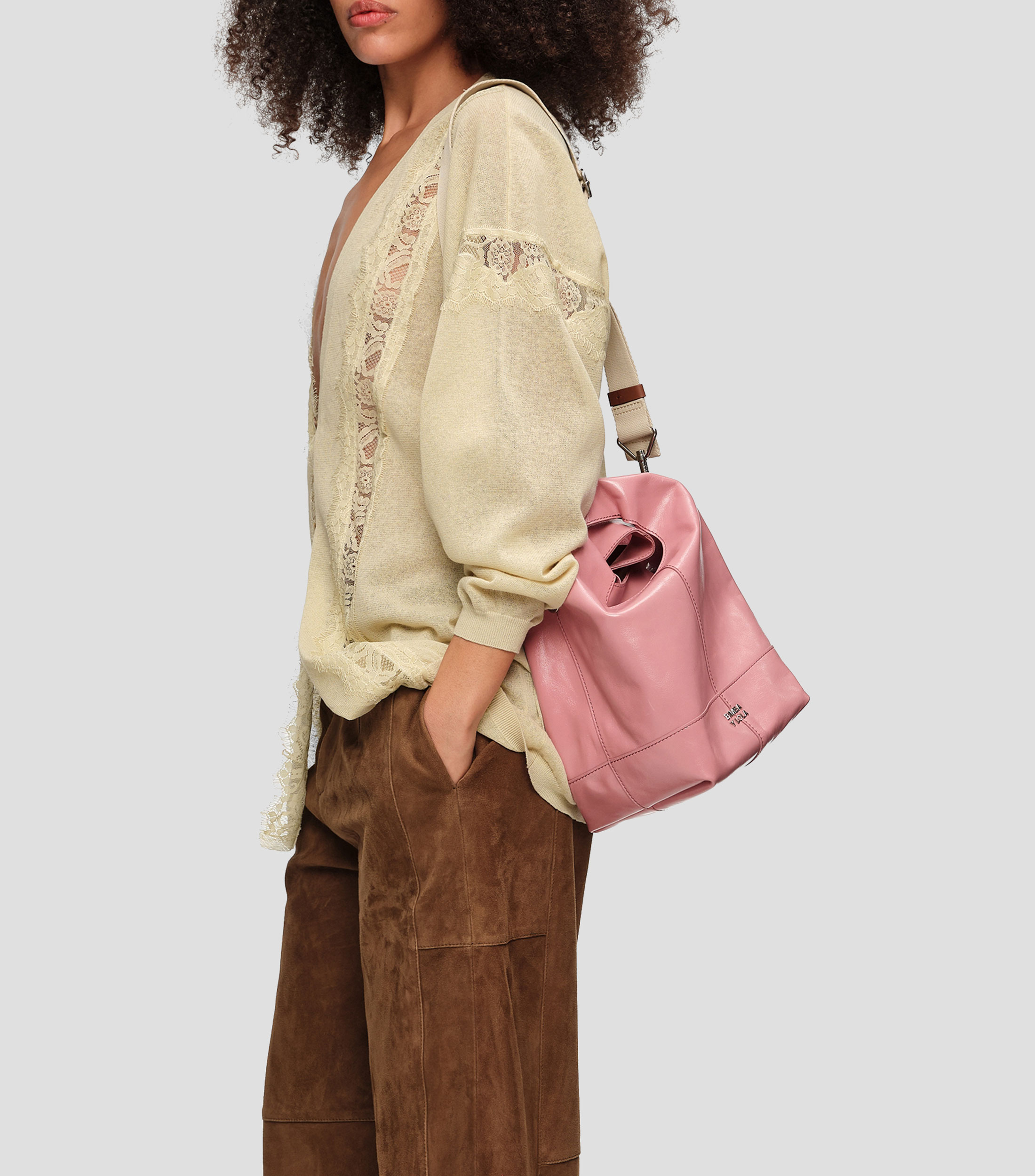 Bolsa crossbody Paper mediana piel rosa Mujer