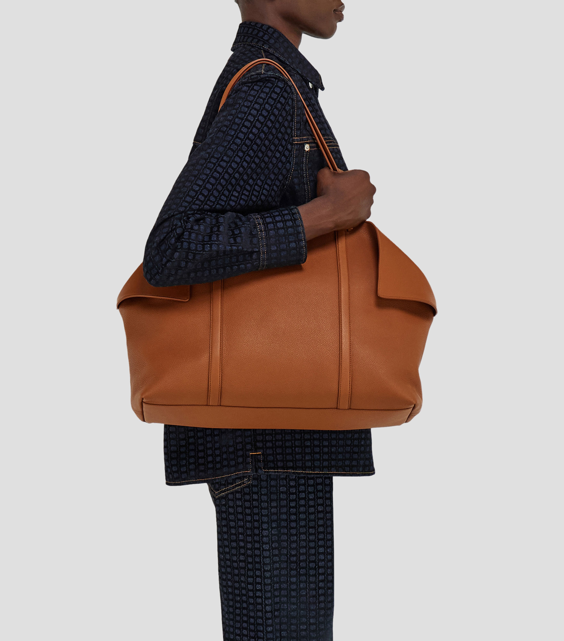 Bolsa tote en piel liso Mujer