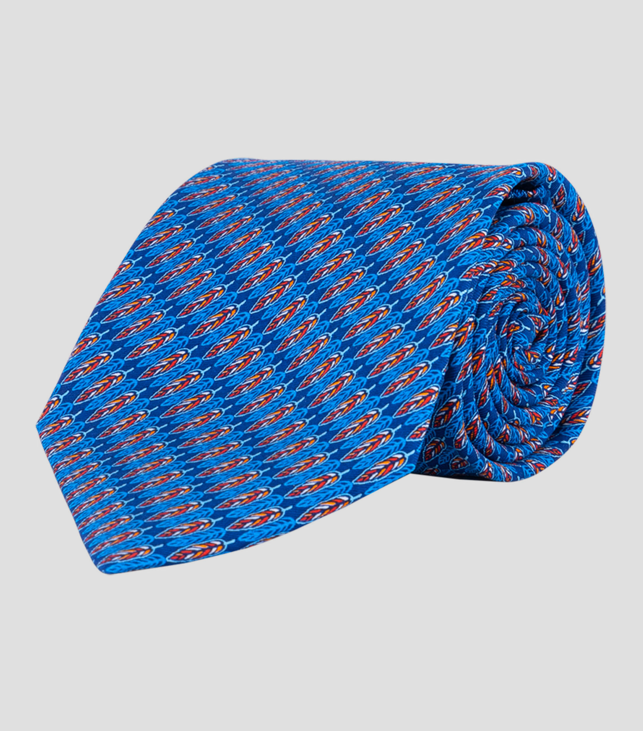 Corbata ancha de seda bicolor con plumas