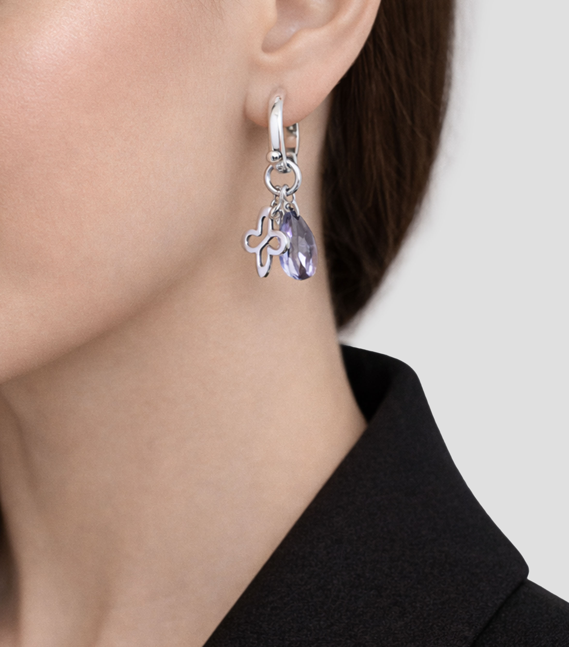 Arracadas en plata .925 con cristal en forma de gota Mujer