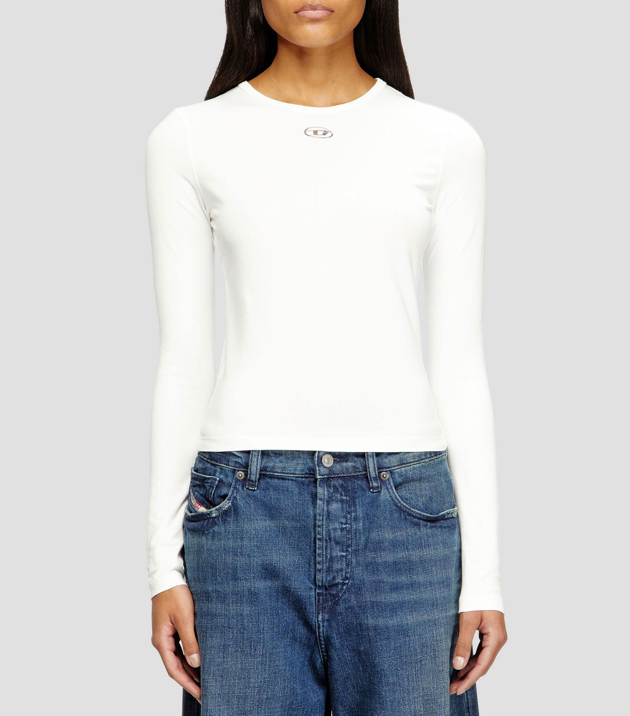 Playera cuello redondo manga larga estampada Mujer