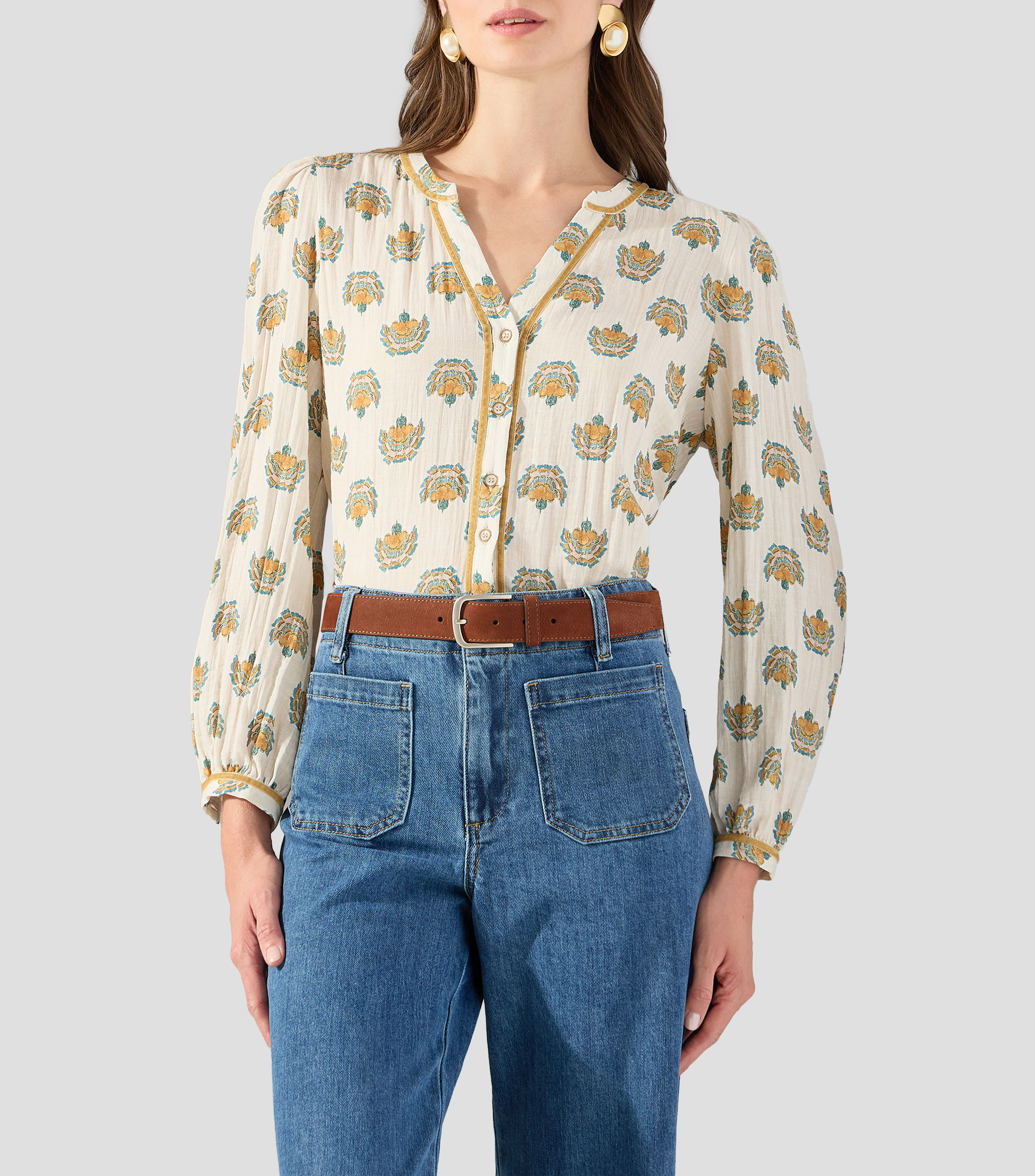 Blusa estampada manga larga Mujer