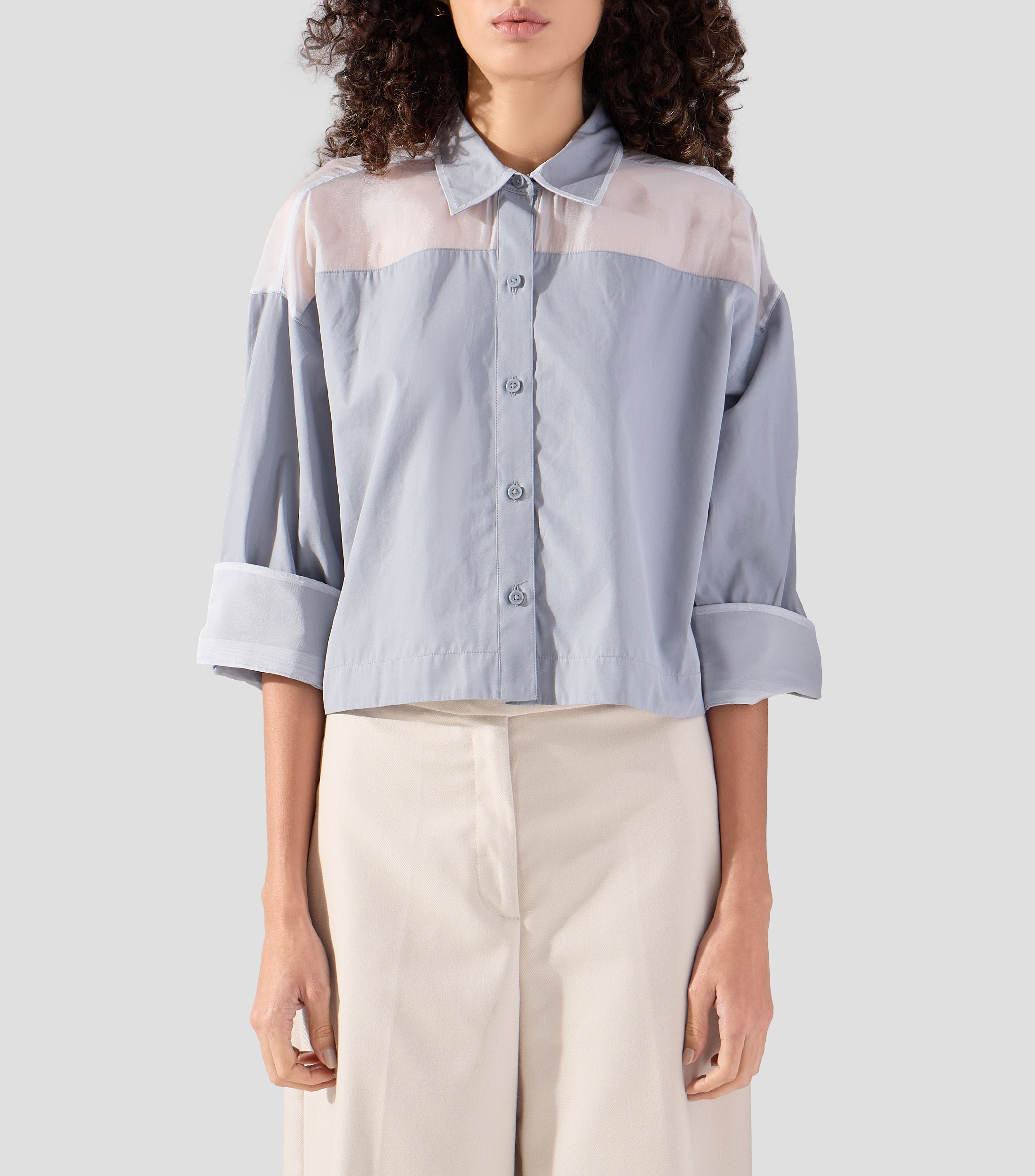 Camisa lisa manga 3/4 Mujer