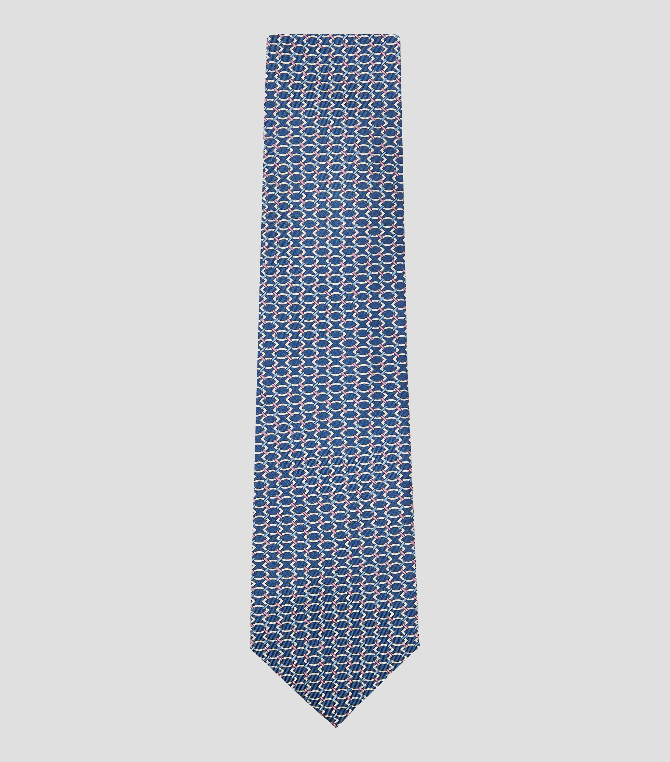 Corbata ancha en seda azul marino estampada