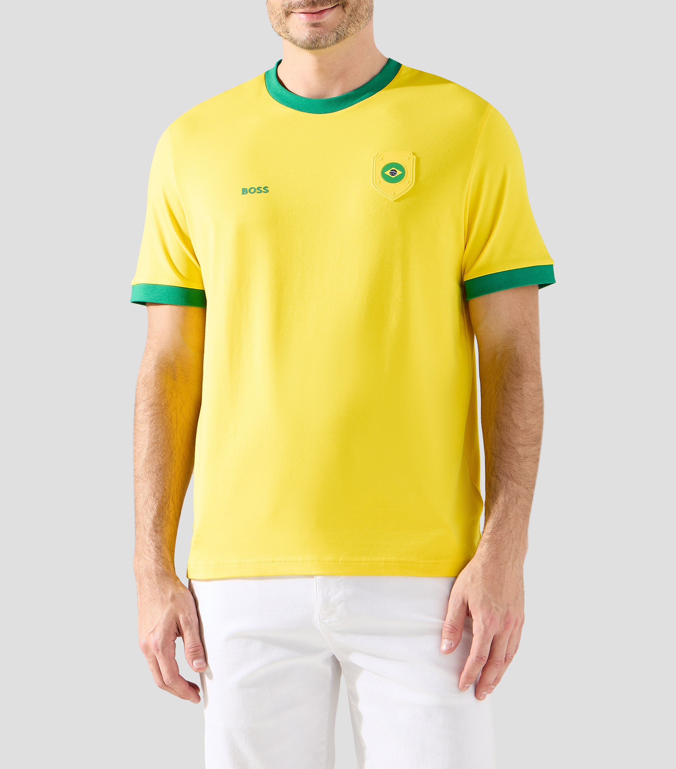 Playera cuello redondo manga corta sólida Brasil Hombre