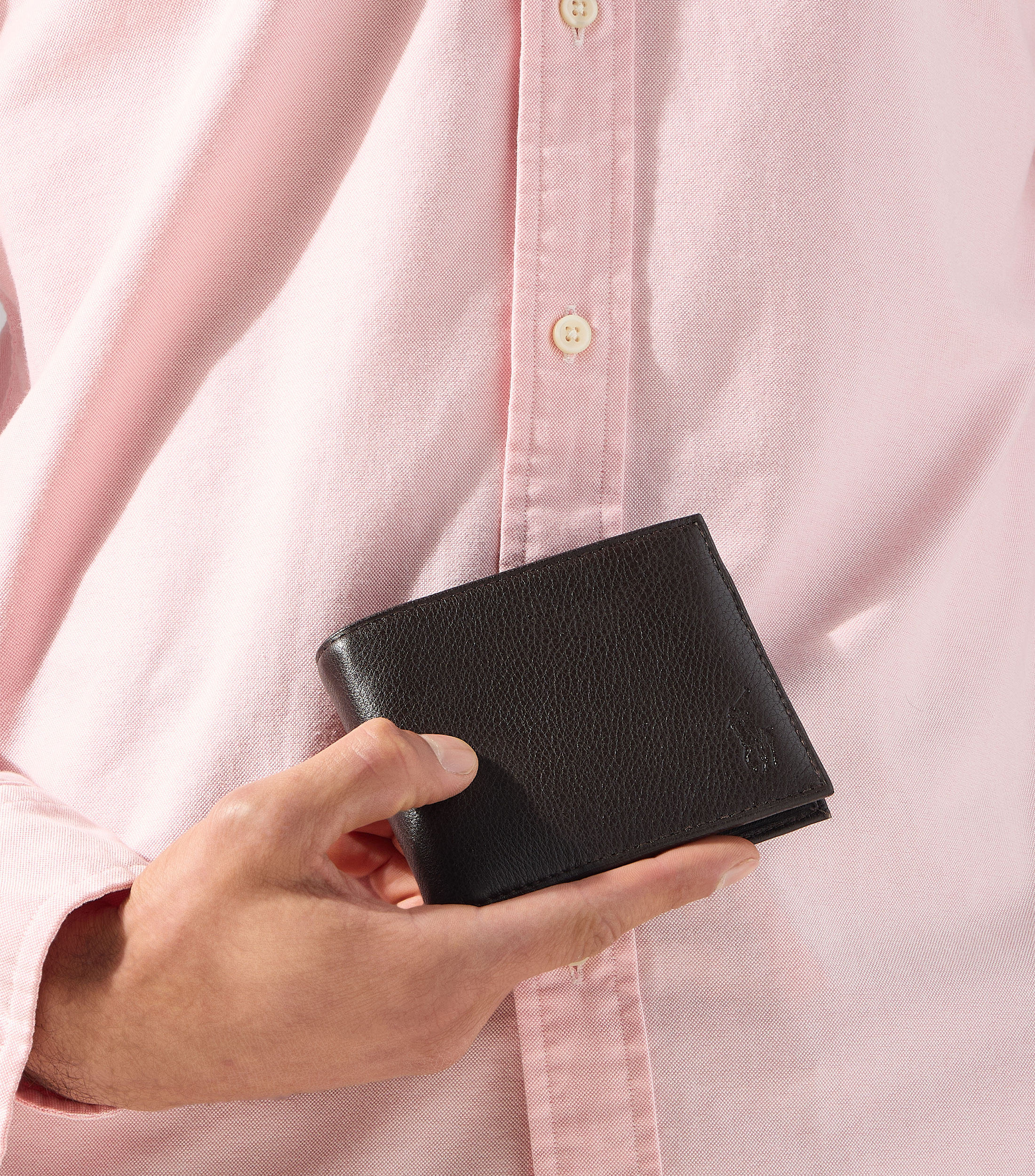 Cartera bifold en piel vacuna lisa Hombre