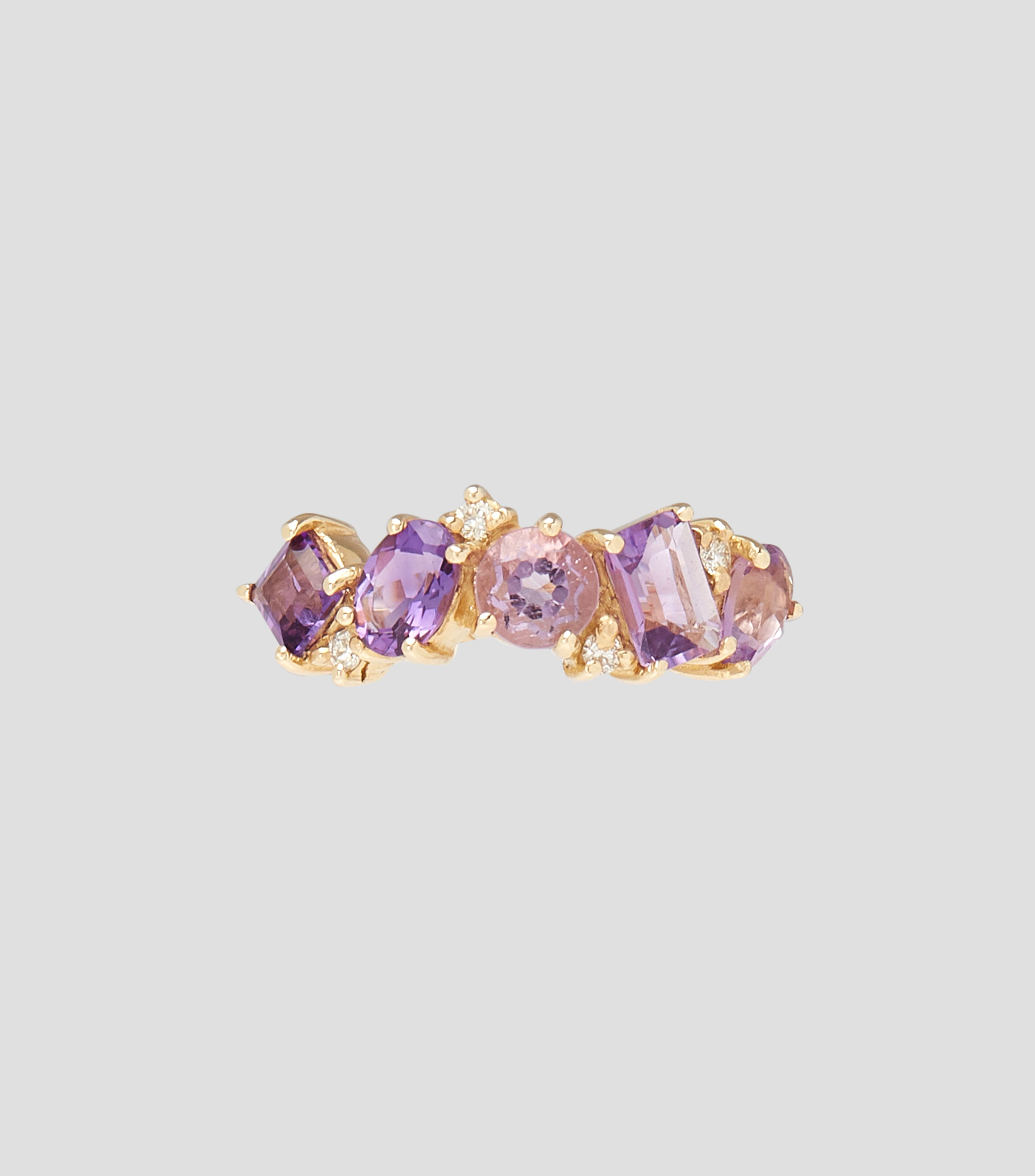 Anillo en Oro amarillo de 14 kilates con amatistas Mujer