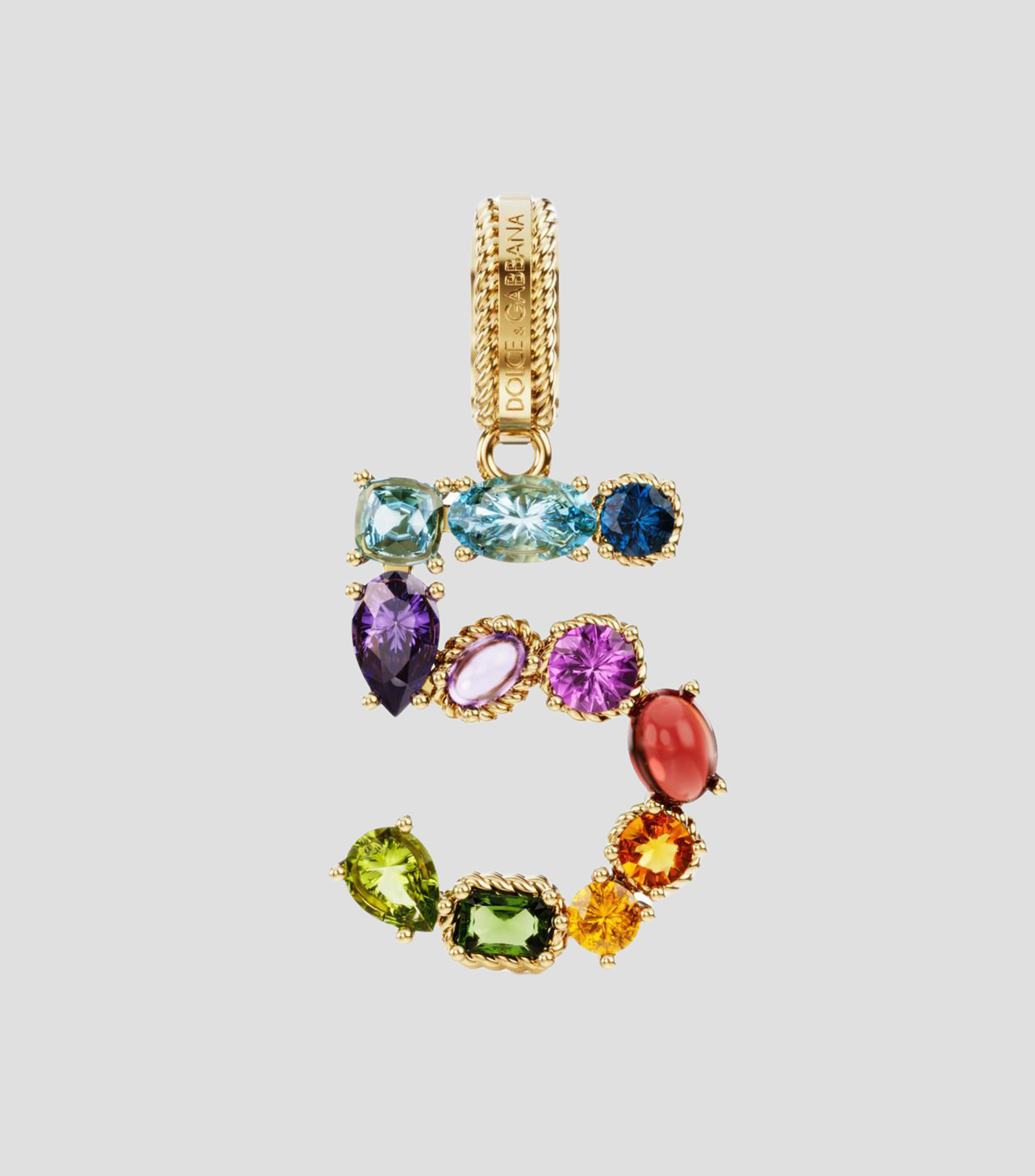 Charm número "5" en Oro de 18 Kilates Alphabet Rainbow gemas multicolores Mujer