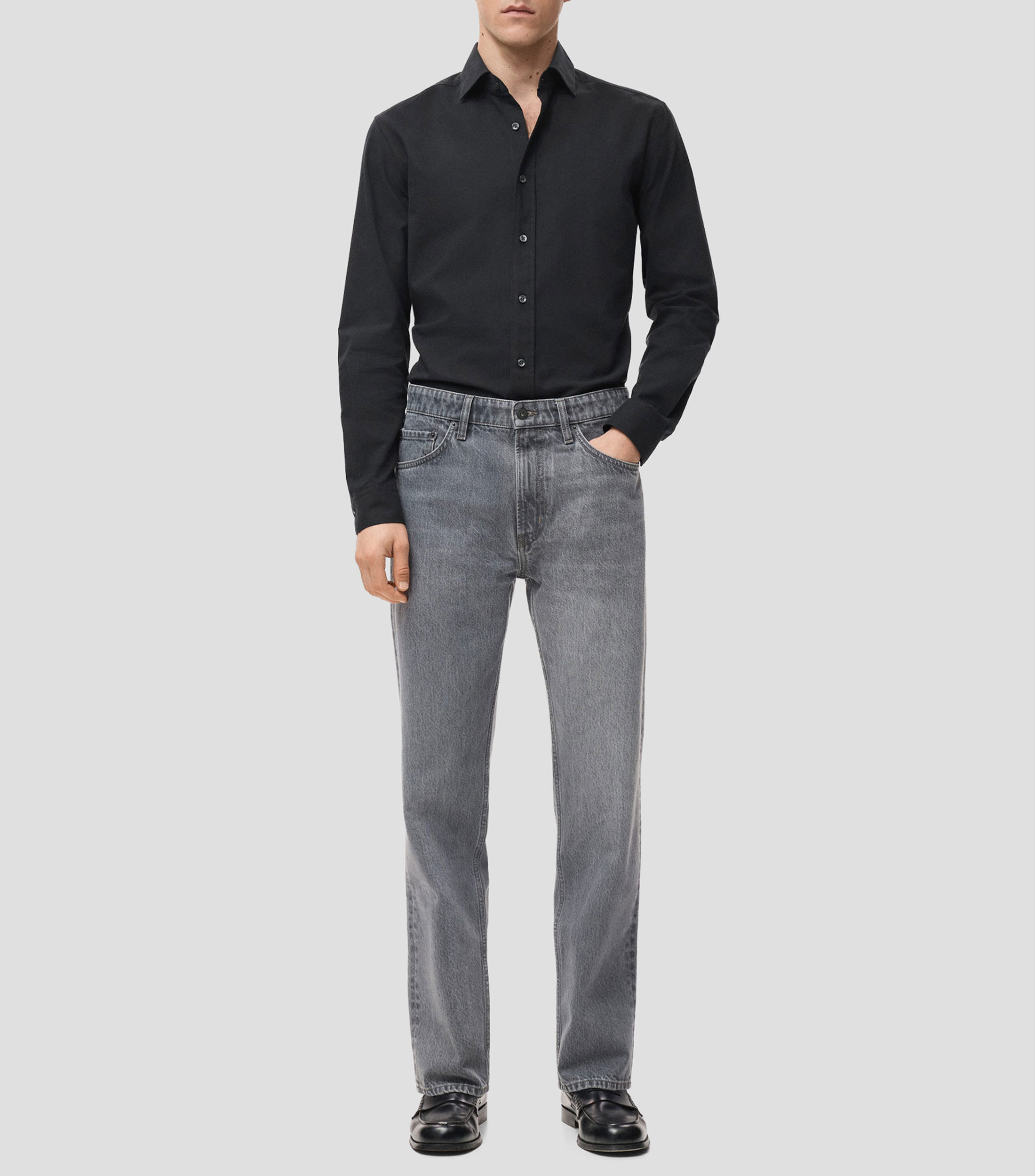 Camisa lisa manga larga Hombre