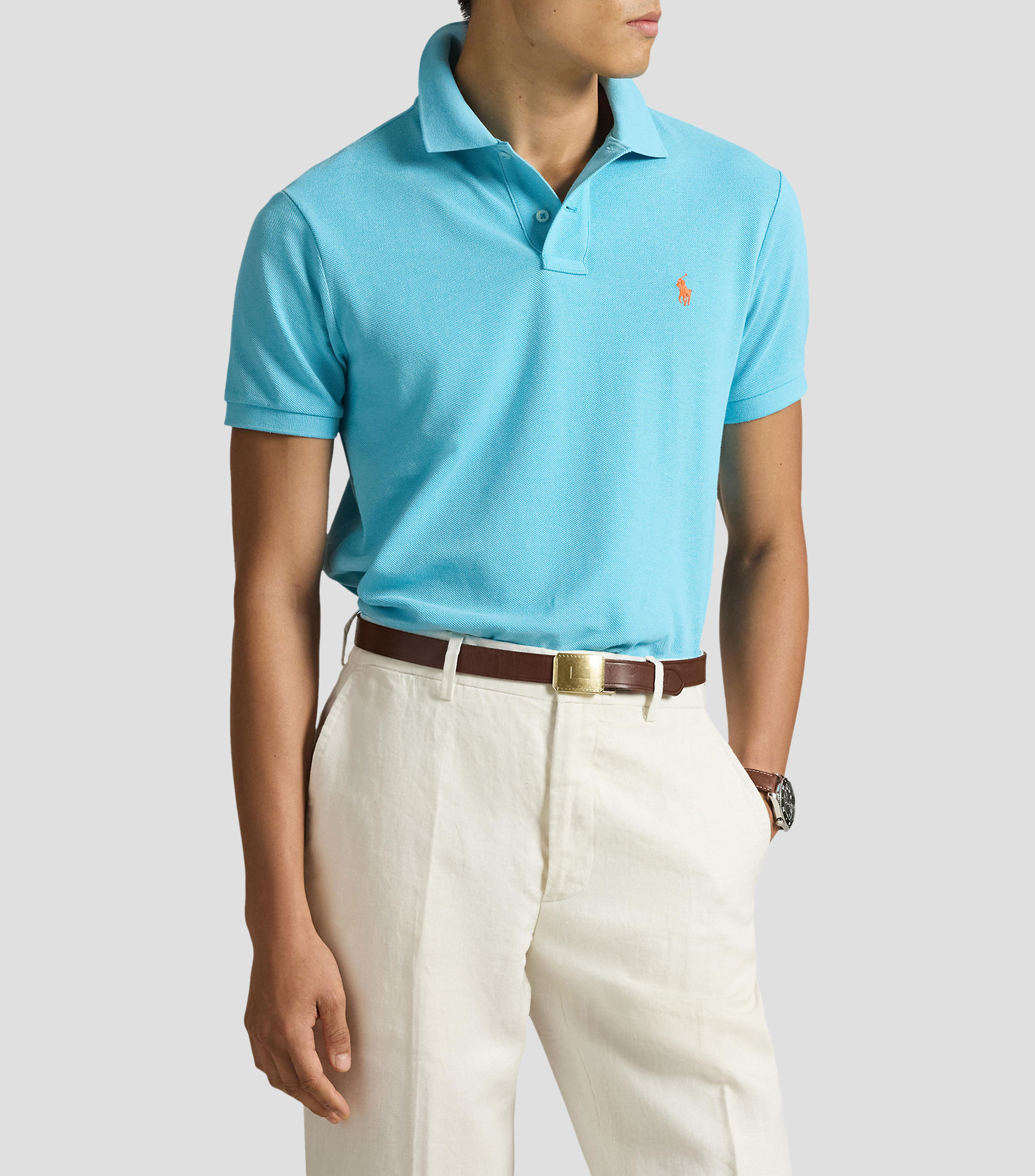 Playera polo manga corta sólida Hombre