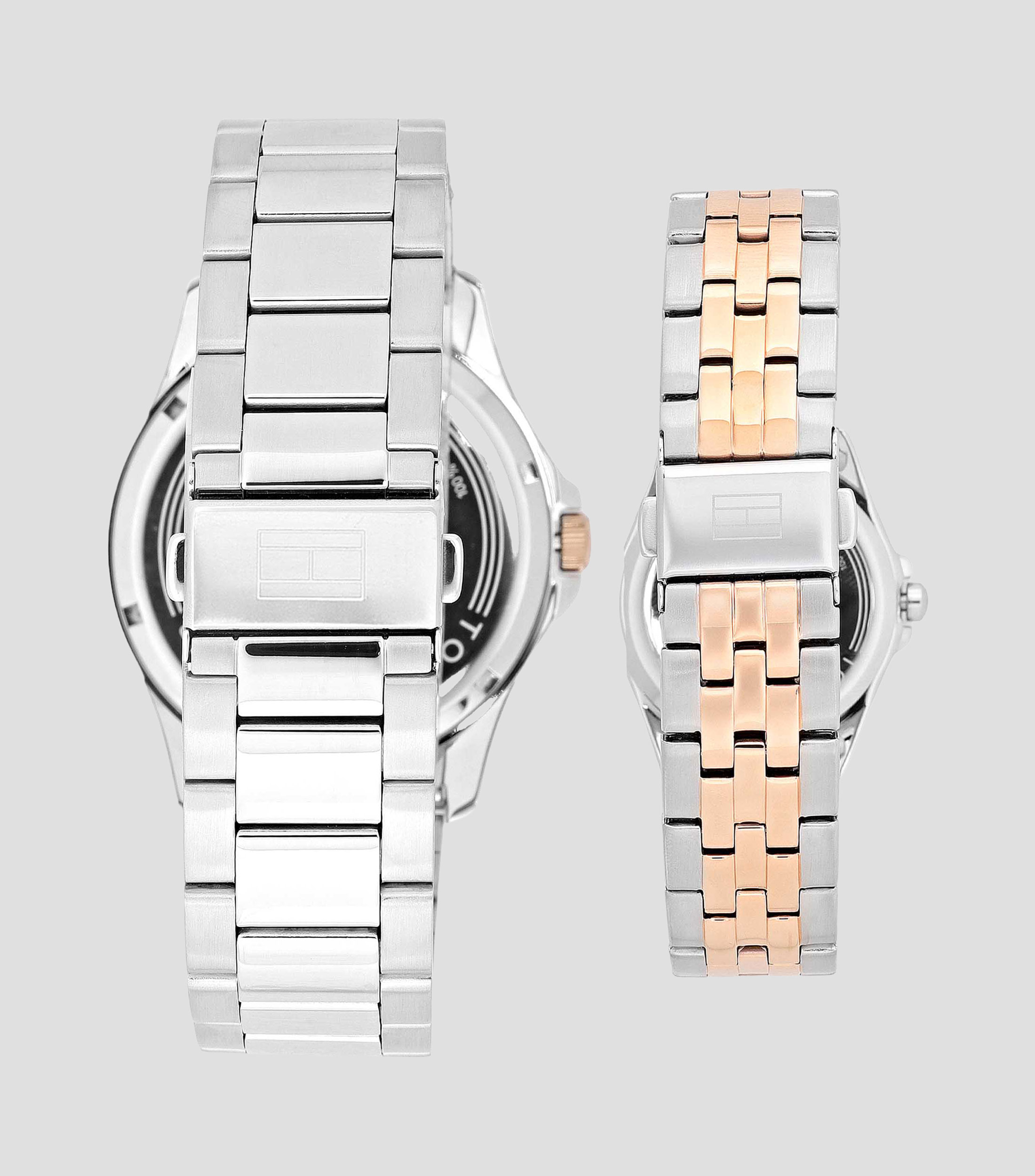Reloj para Hombre Gift Set Clásico Negro, Plateado + Reloj para Mujer Clásico Rosa, Plateado