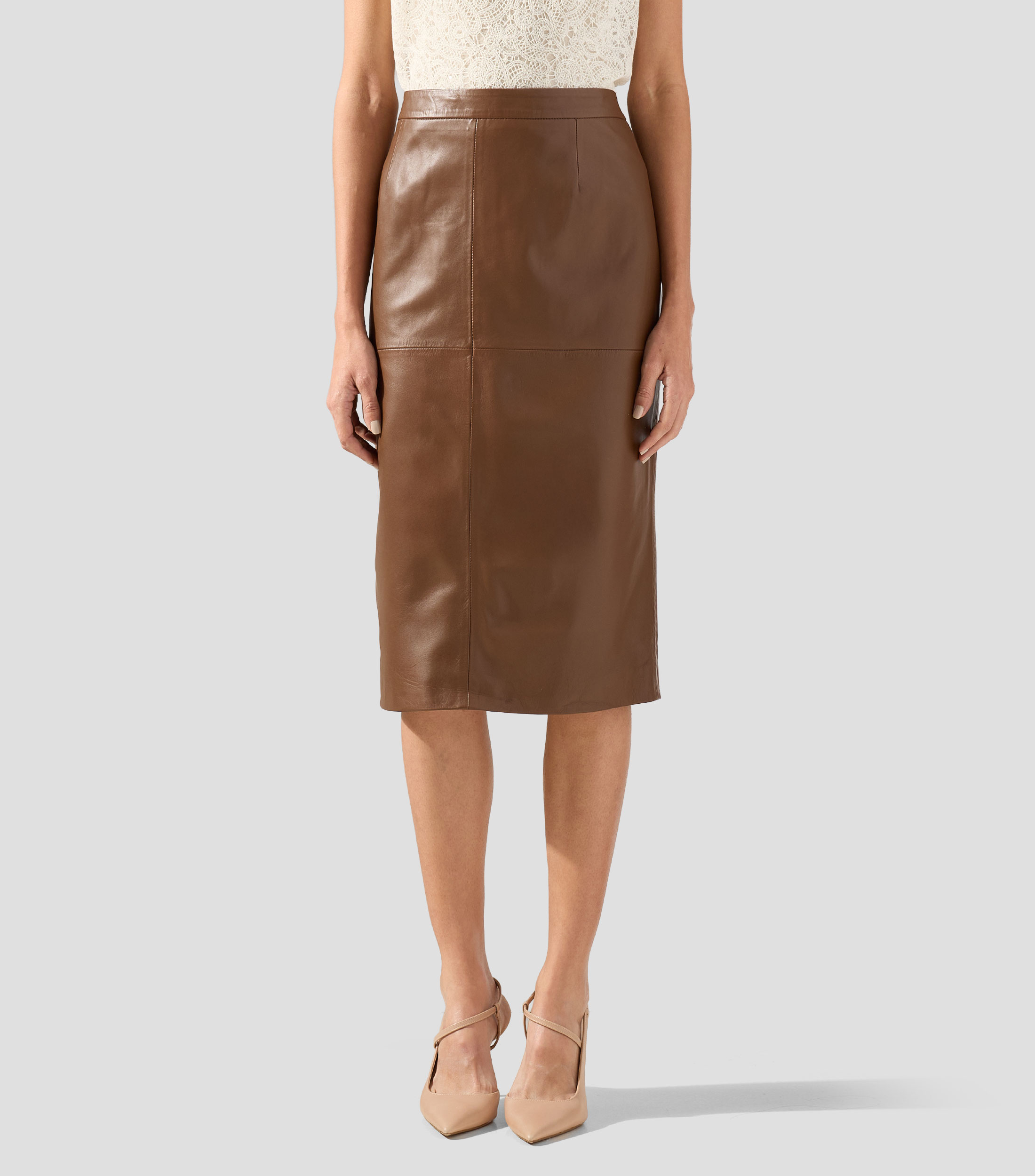Falda midi de corte recto lisa Mujer